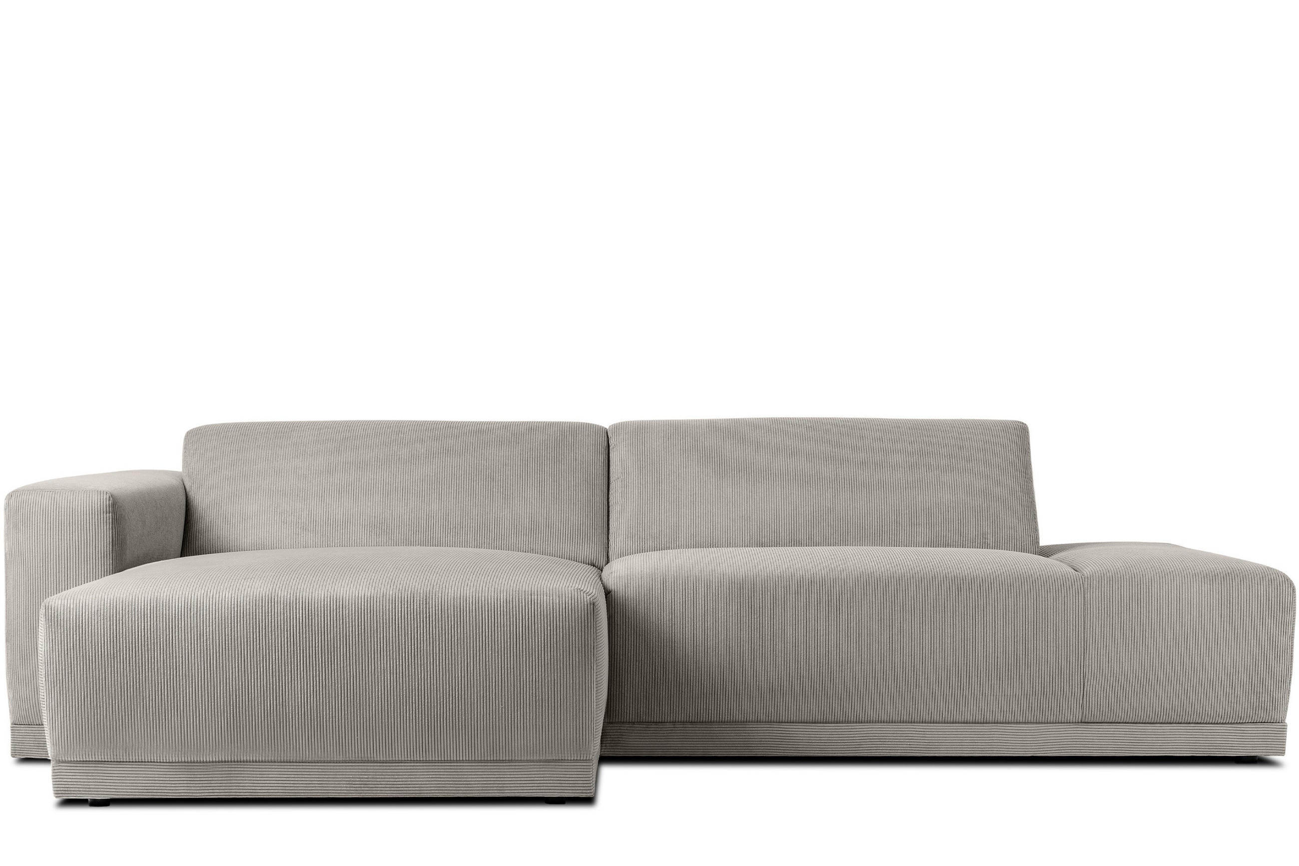 ECKSOFA-LINKS MUDI in moderner Optik mit hochwertigem Kaltschaum, Cord-Stoff, hellgrau - Hellgrau/Schwarz, Textil (280/160cm) - KONSIMO®