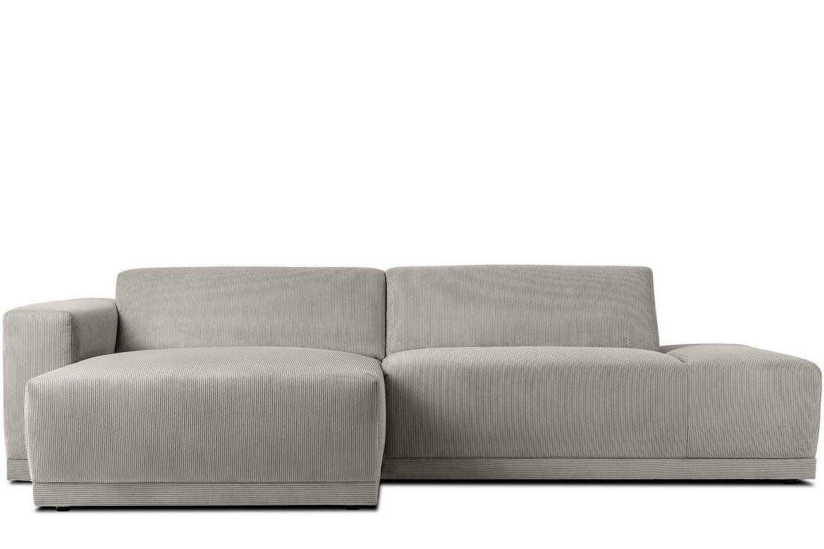 ECKSOFA-LINKS MUDI in moderner Optik mit hochwertigem Kaltschaum, Cord-Stoff, hellgrau - Hellgrau/Schwarz, Textil (280/160cm) - KONSIMO®