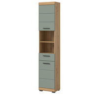 HOCHSCHRANK Salbei grün, Eiche Artisan 37 cm, Badschrank mit 6 Fächern - Salbeigrün/Schwarz, Holzwerkstoff/Kunststoff (37/191/31cm) - Inn.Furn