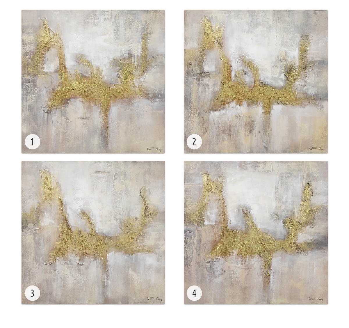 RUČNE MAĽOVANÝ AKRYLOVÝ OBRAZ 80/80 cm, sivý/zlatý, abstraktný geometrický motív - sivá/zlatá, drevo/textil (80/80cm) - KUNSTLOFT