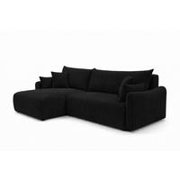 ECKSOFA Mit Schlaffunktion, Cordstoff Tilia, Schwarz, Links, JAPANDI - Schwarz, Holz (262/145cm) - Kaiser Möbel