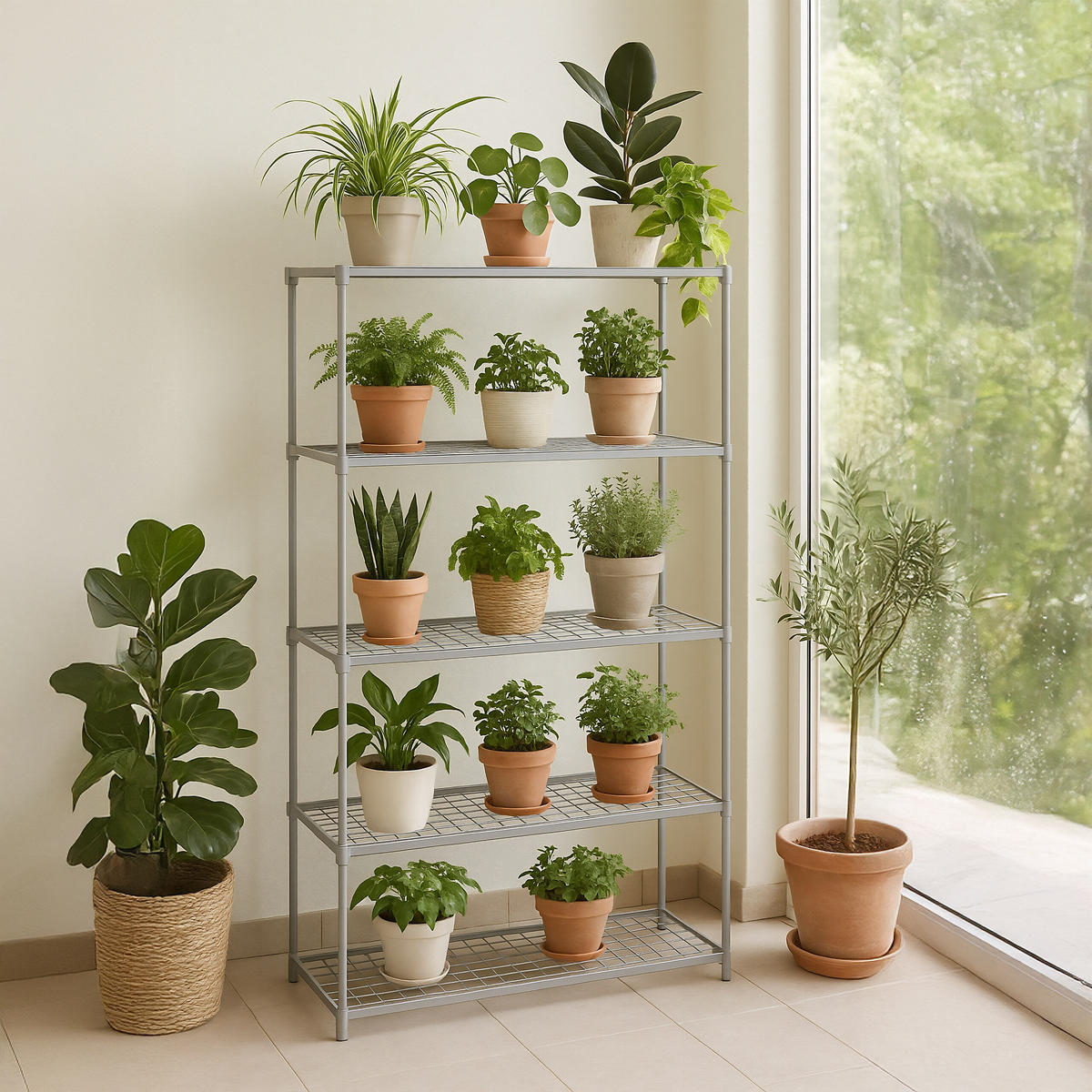 BLUMENREGAL - Grau, Kunststoff/Metall (91/140/28cm) - Relaxdays