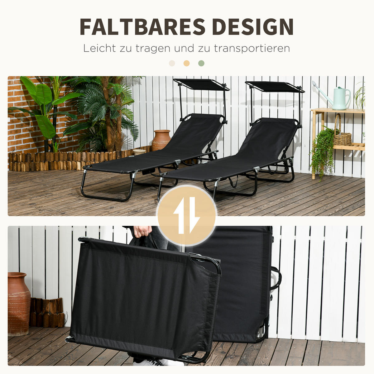 SONNENLIEGE-SET 2 TLG. mit Sonnendach Schwarz - Schwarz, Textil/Metall - Outsunny