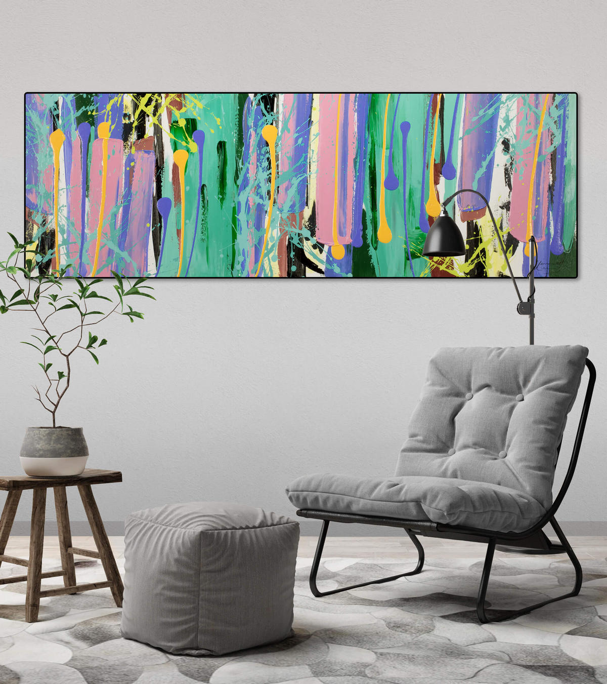 ACRYLBILD HANDGEMALT 150/50 cm - Blau/Gelb, Holz/Textil (150/50cm) - KUNSTLOFT
