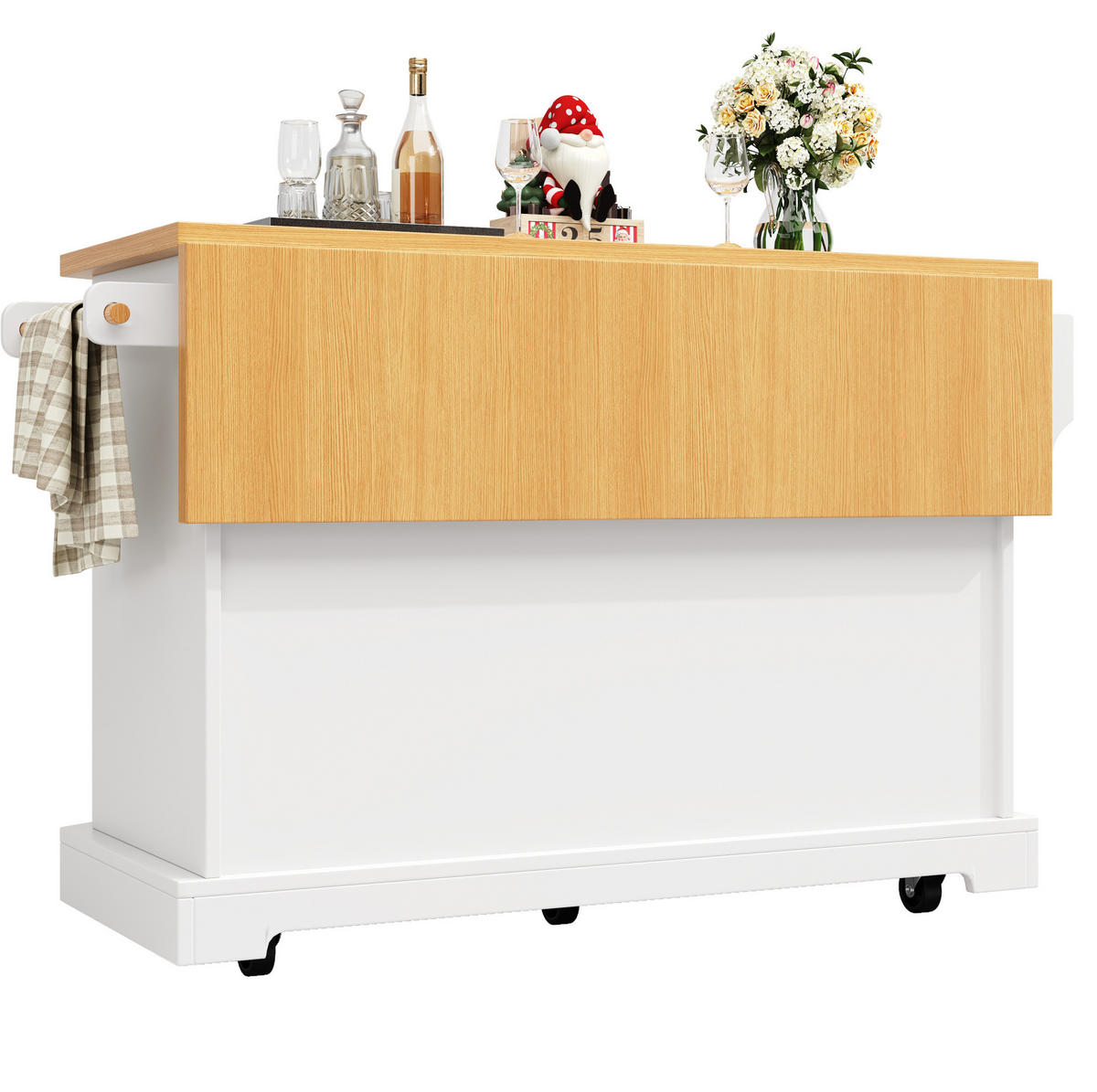 KÜCHENINSEL aus MDF und Metall 120x45x91 cm Weiß rollbar mit 2 Türen, 6 Schubladen und Arbeitsplatte in Holzoptik - Weiß, Holzwerkstoff (120/91/45cm) - Modfu