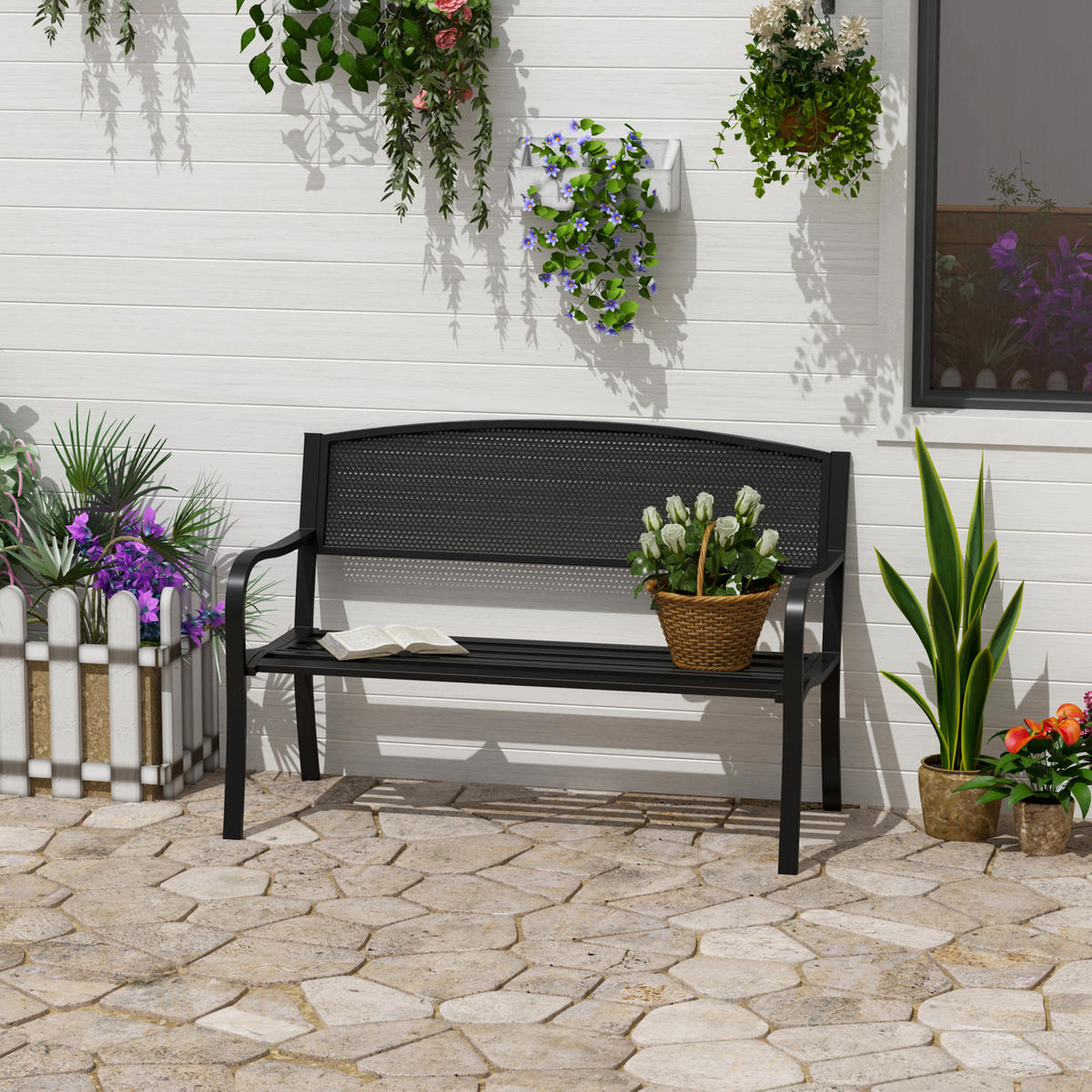 GARTENBANK,2-SITZER Stahlgewebe Rückenlehne,schwarz - Schwarz, Metall (127/87/60cm) - Vallsero