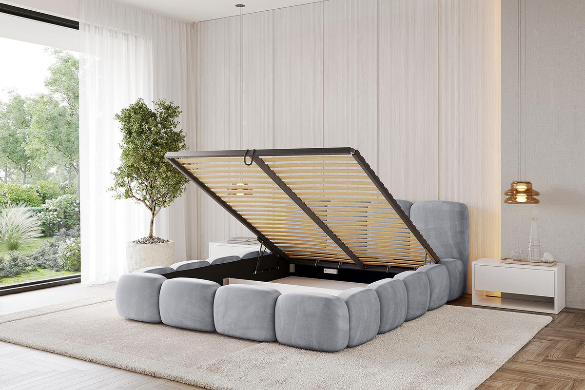 POLSTERBETT mit Bettkasten und Lattenrost, Bett mit Matratze H3/H4 - KALA-v1 120x200 Hellgrau - Hellgrau, Holzwerkstoff/Textil (120/200cm) - ALTDECOR