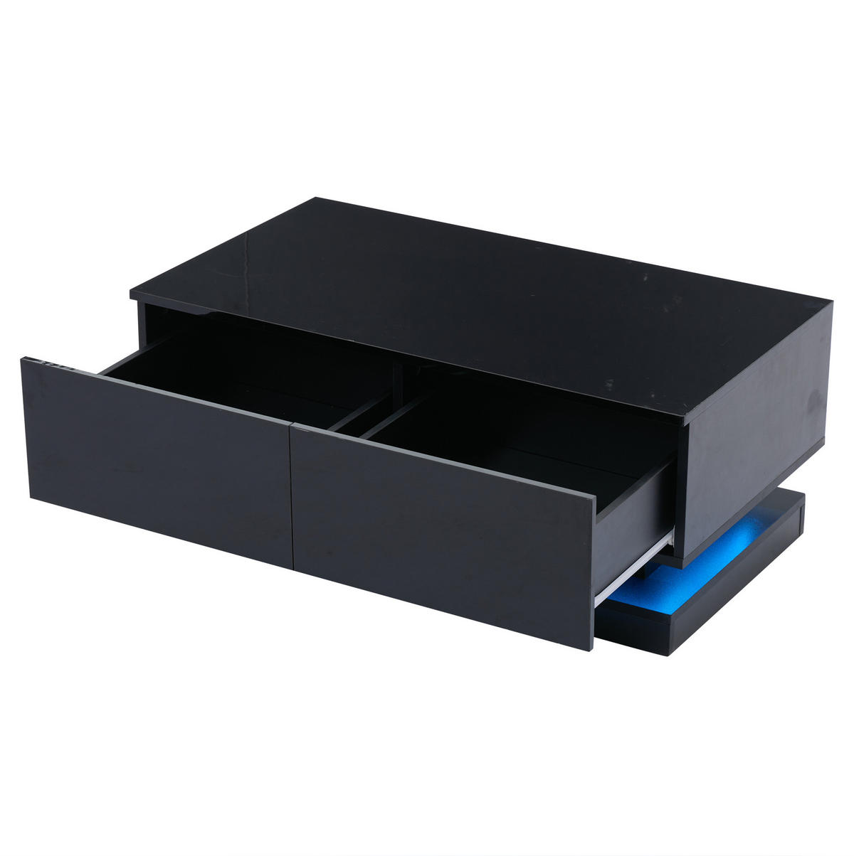 COUCHTISCH 90/50/38 cm schwarz mit 2 Schubladen und LED-Beleuchtung - Schwarz, Holzwerkstoff (90/50/38cm) - OKWISH