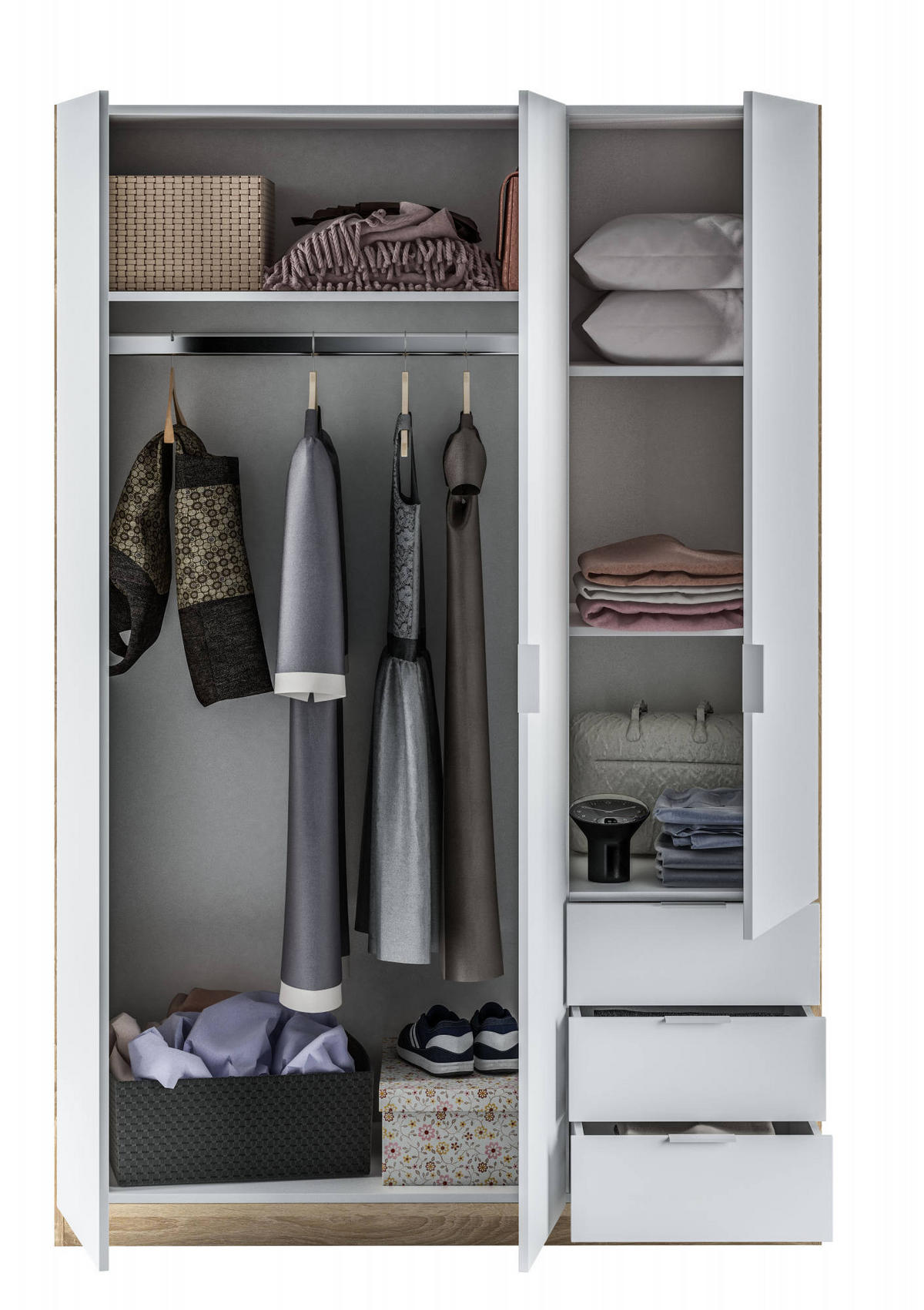 KLEIDERSCHRANK 3 TÜREN Weiß, Eiche 52/121/180 cm - Weiß, Holzwerkstoff (121/180/52cm) - DMORA