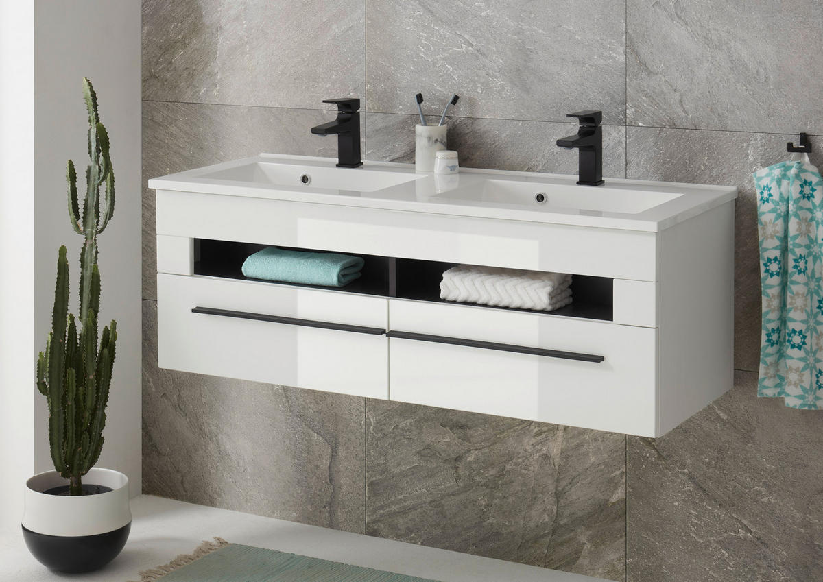 WASCHTISCH M12 Weiß Hochglanz 119/43/46 cm ohne Waschbecken - Weiß Hochglanz, Holzwerkstoff (119/43/46cm) - Livojo