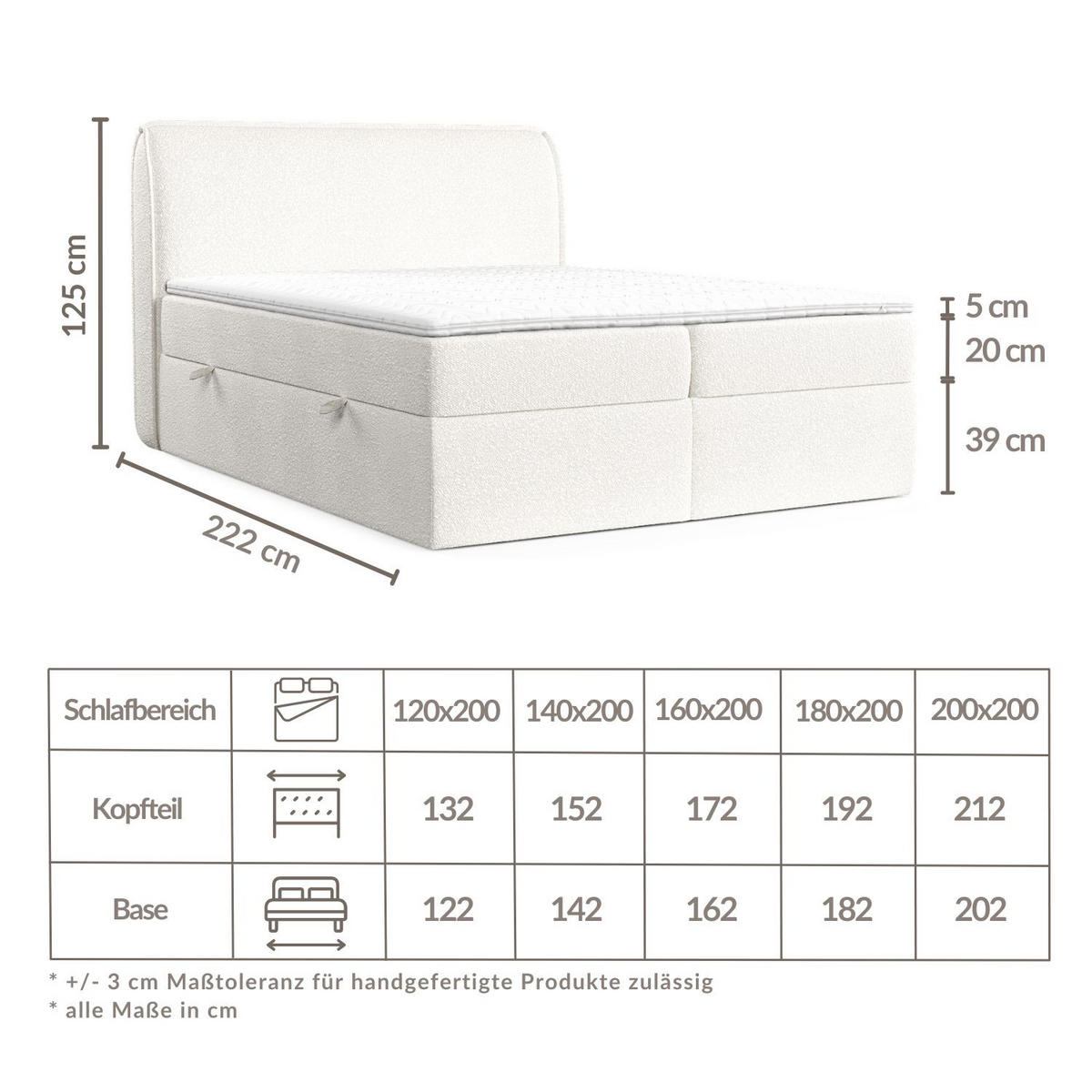 BOXBETT Organic Weiß 200/200 cm mit Bonellmatratze und Topper - Schwarz/Weiß, Holz/Holzwerkstoff (200/200cm) - Maison de Reve