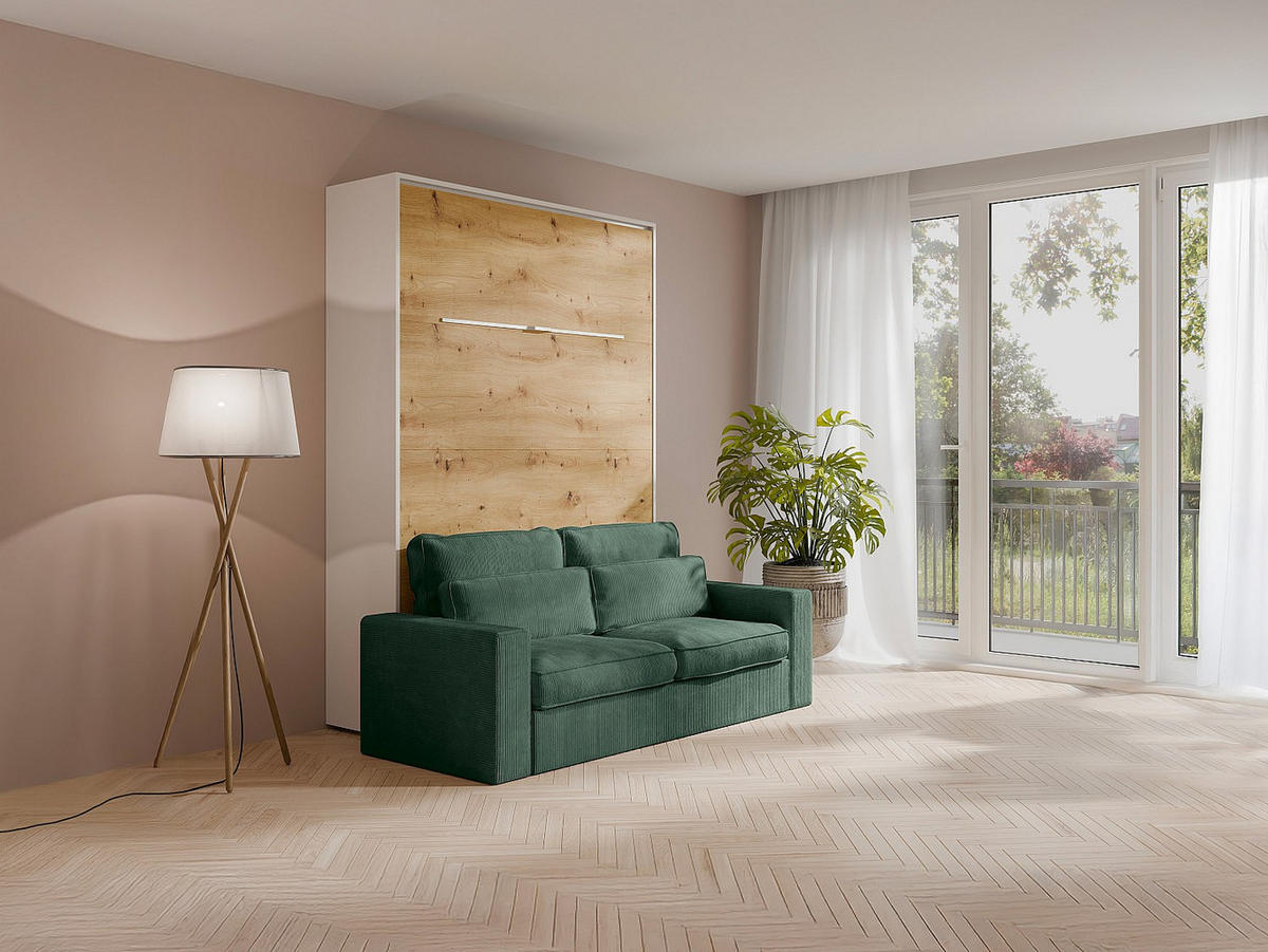 SCHRANKBETT - 2 Personen - holz - naturfarben hell, weiß Rapili - Naturfarben/Weiß, Holz (140/200cm) - Vente-Unique