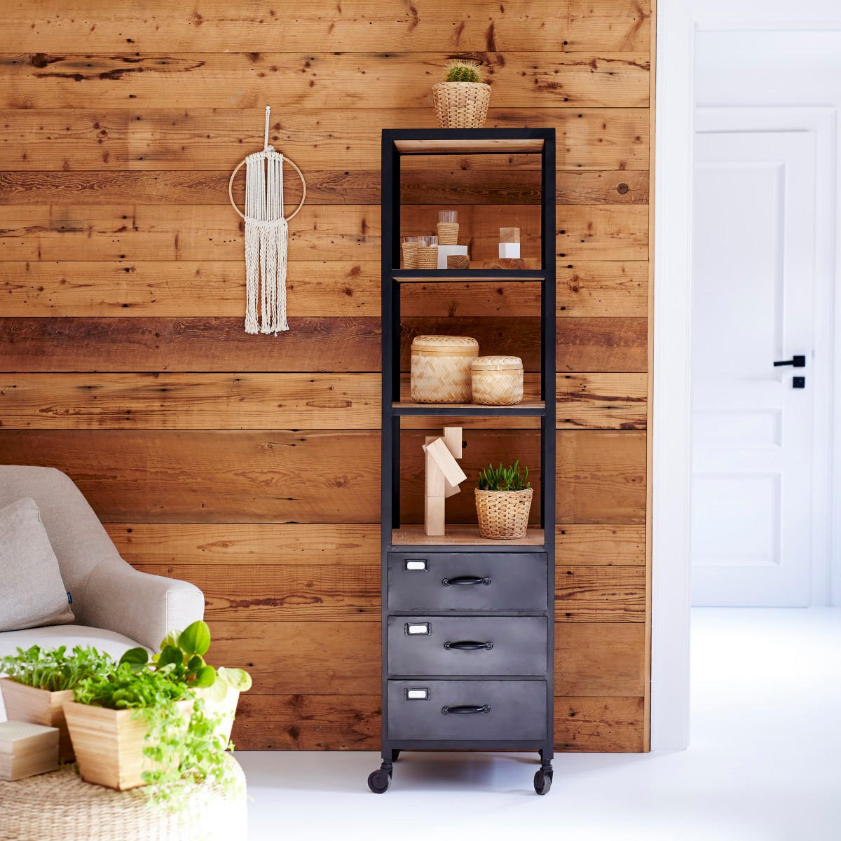 BÜCHERREGAL Industriel Schwarz aus Metall - Schwarz, Metall (43/167/40cm) - Tikamoon