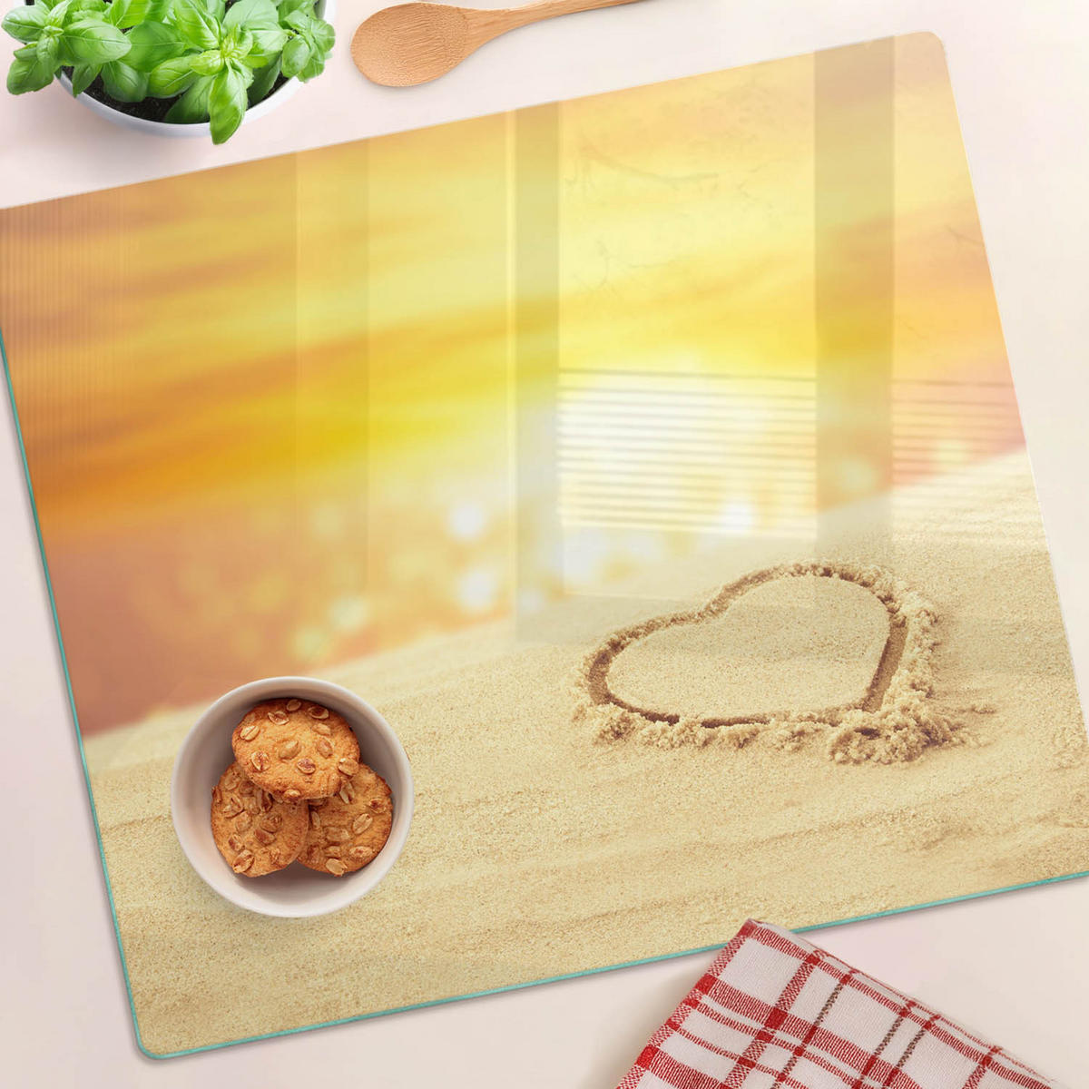 GLASPLATTE 60x52 cm Herz im Sand - Gelb, Glas (60/0.4/52cm) - TULUP