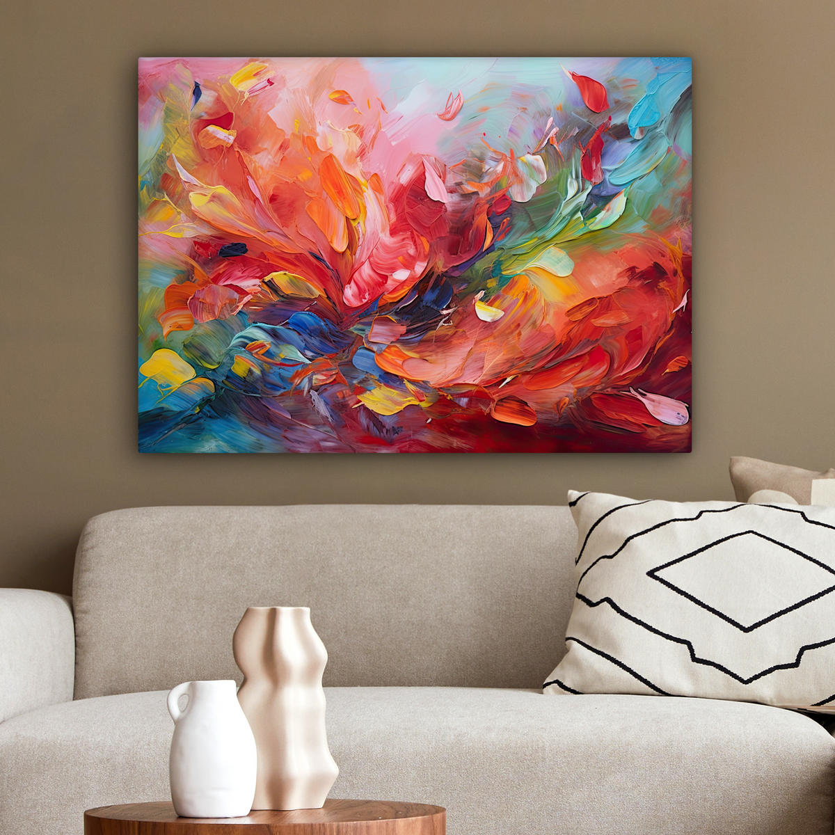 LEINWANDBILD Ölgemälde - Kunst - Abstrakt - Farbenfroh Wandbilder 80x60 cm - Altrosa, Textil (80/60cm) - MuchoWow