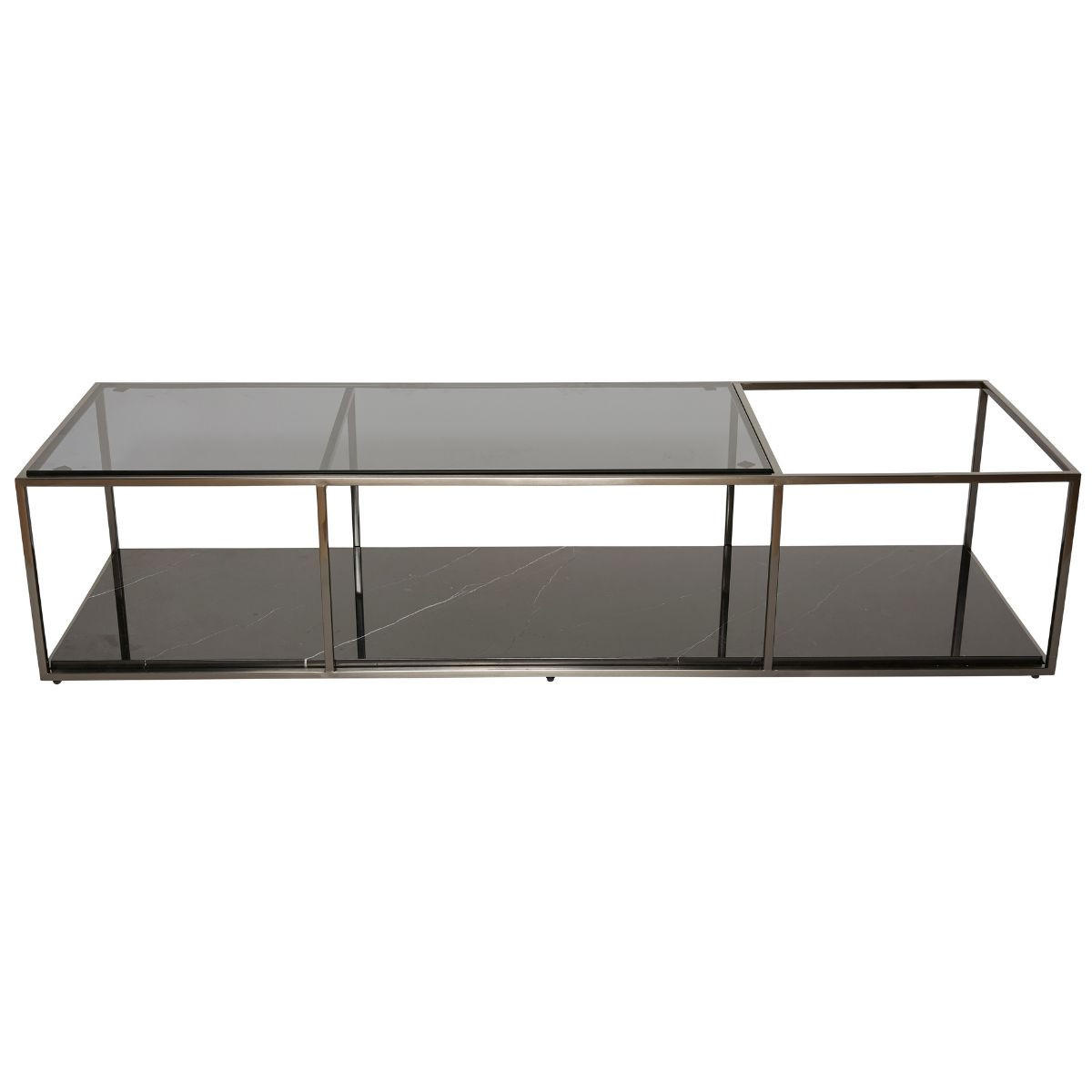 GLASCOUCHTISCH L140 cm x H40 cm – BALTHAZAR - Schwarz, Glas (143/30/40cm) - Signature