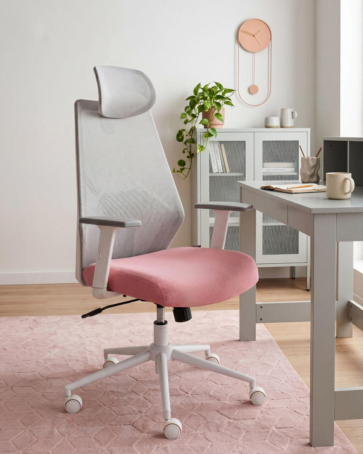 BÜROSTUHL Rosa Oryn - Hellgrau, Textil (71/111/65cm) - Beliani