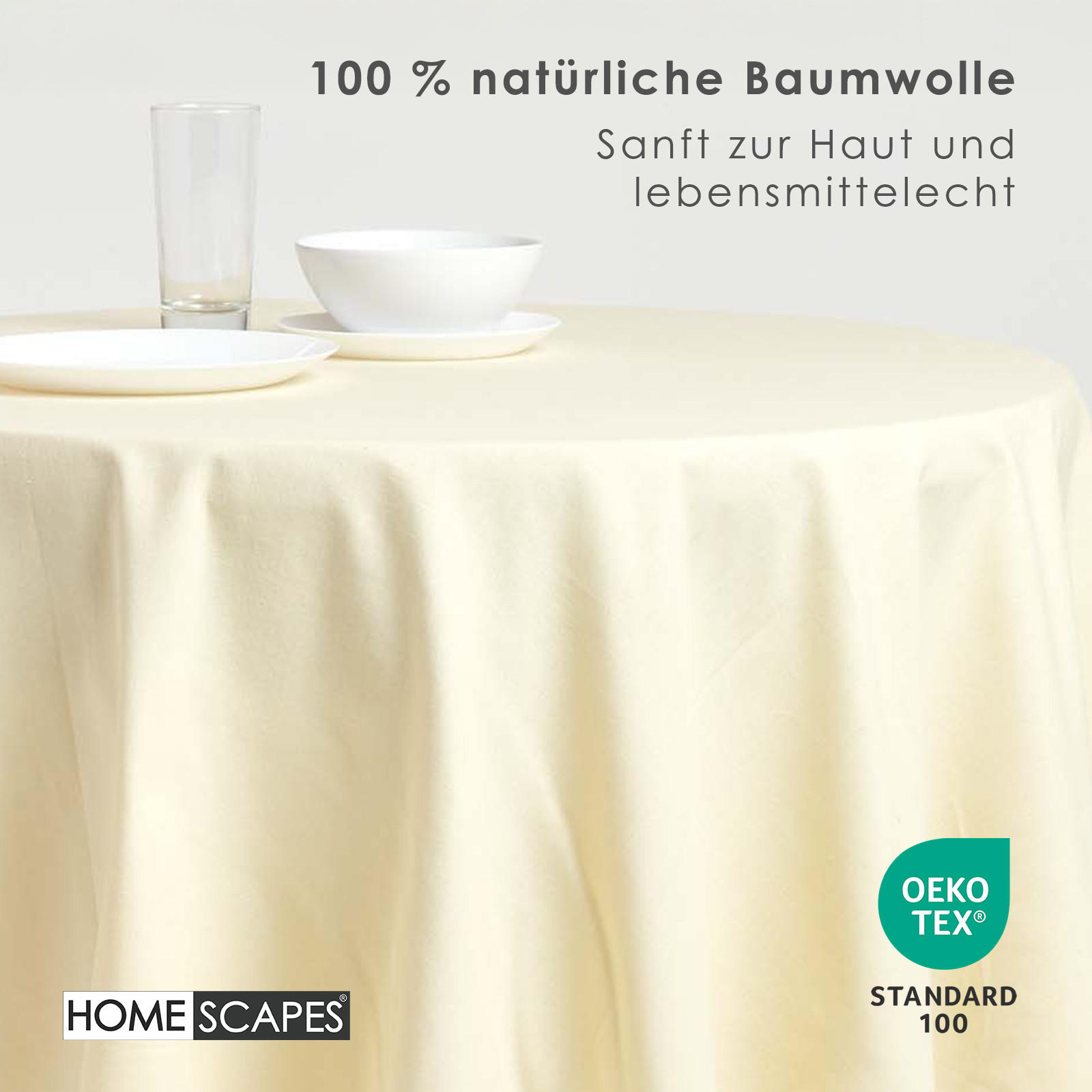 TISCHDECKE creme rund 178 cm, 100% Baumwolle - Creme, Textil (178/178cm) - Homescapes