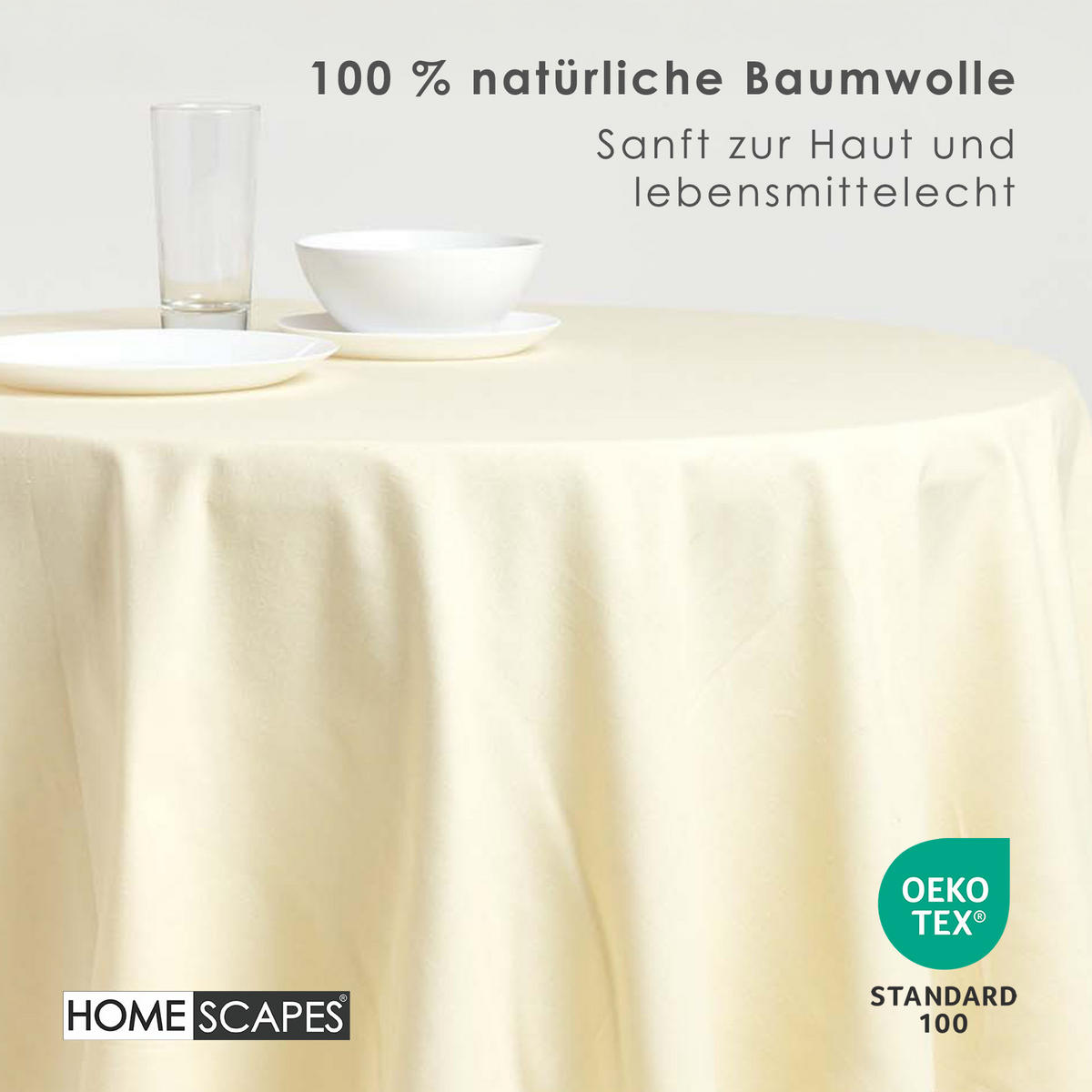 TISCHDECKE creme rund 178 cm, 100% Baumwolle - Creme, Textil (178/178cm) - Homescapes
