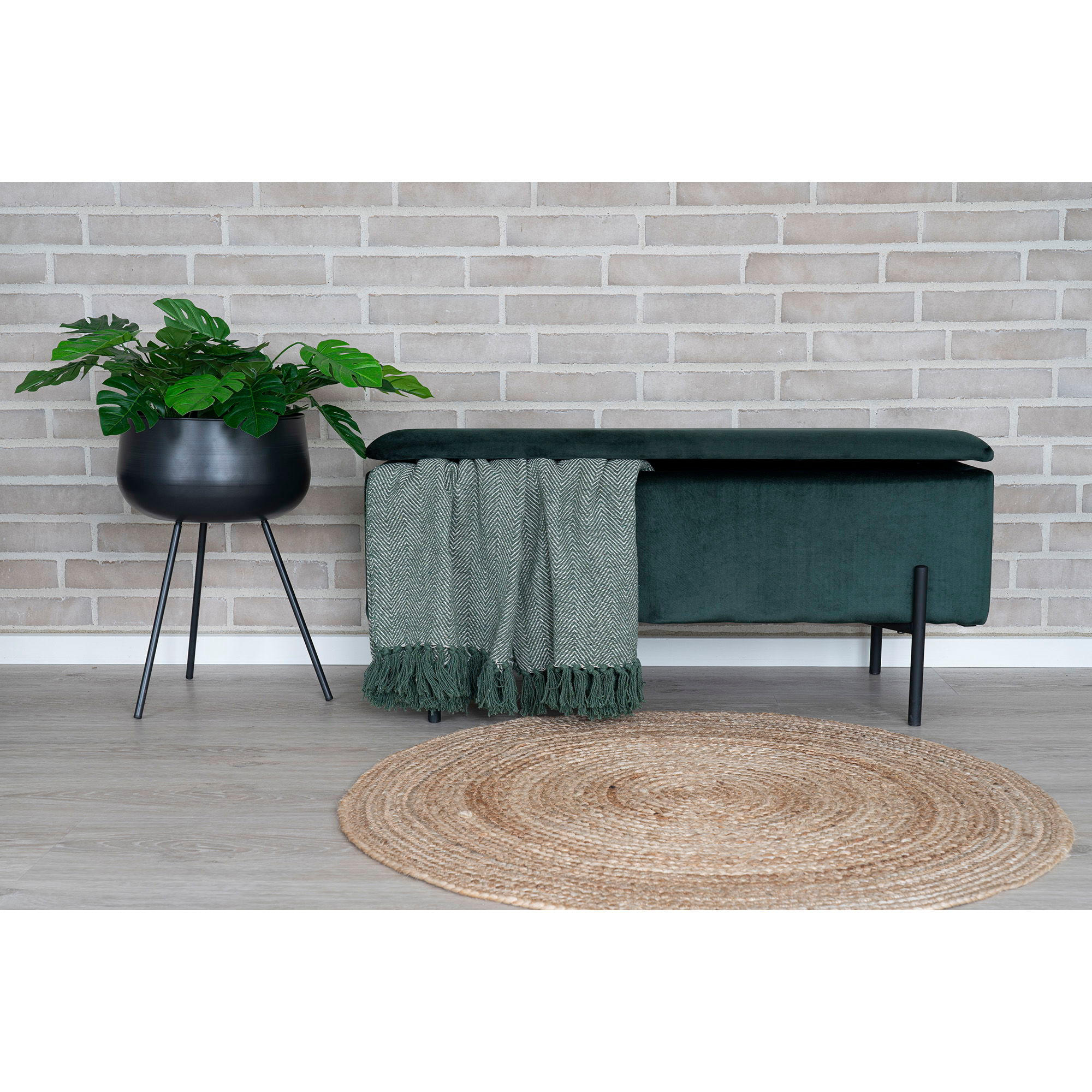 BANK Watford Polyester, Sperrholz Grün - Grün, Holz (95/43/36.5cm) - tinkaro