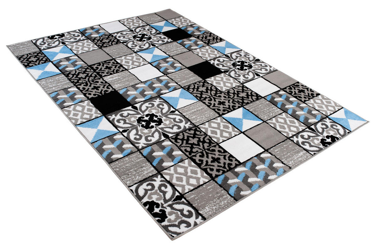 TEPPICH MAYA Blau Mosaik Karo Floral 120/170 cm - Blau, Textil (120/170cm) - Tapiso