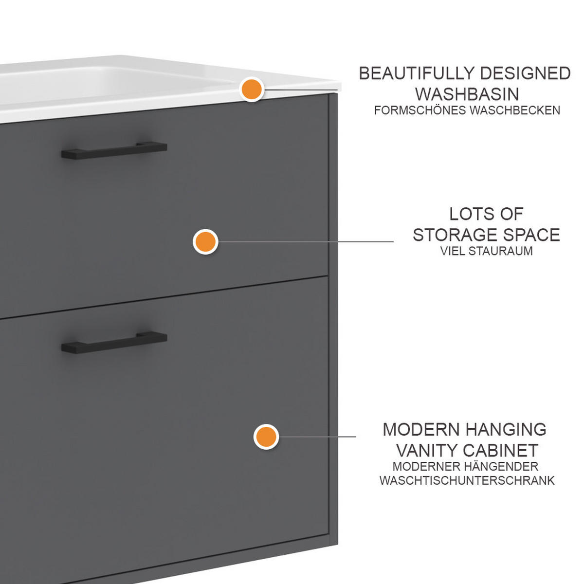 WASCHBECKENUNTERSCHRANK Lanco Anthrazit 80 x 61.5 cm mit Waschbecken - Anthrazit, Holzwerkstoff (80/61.5/45.5cm) - Vicco