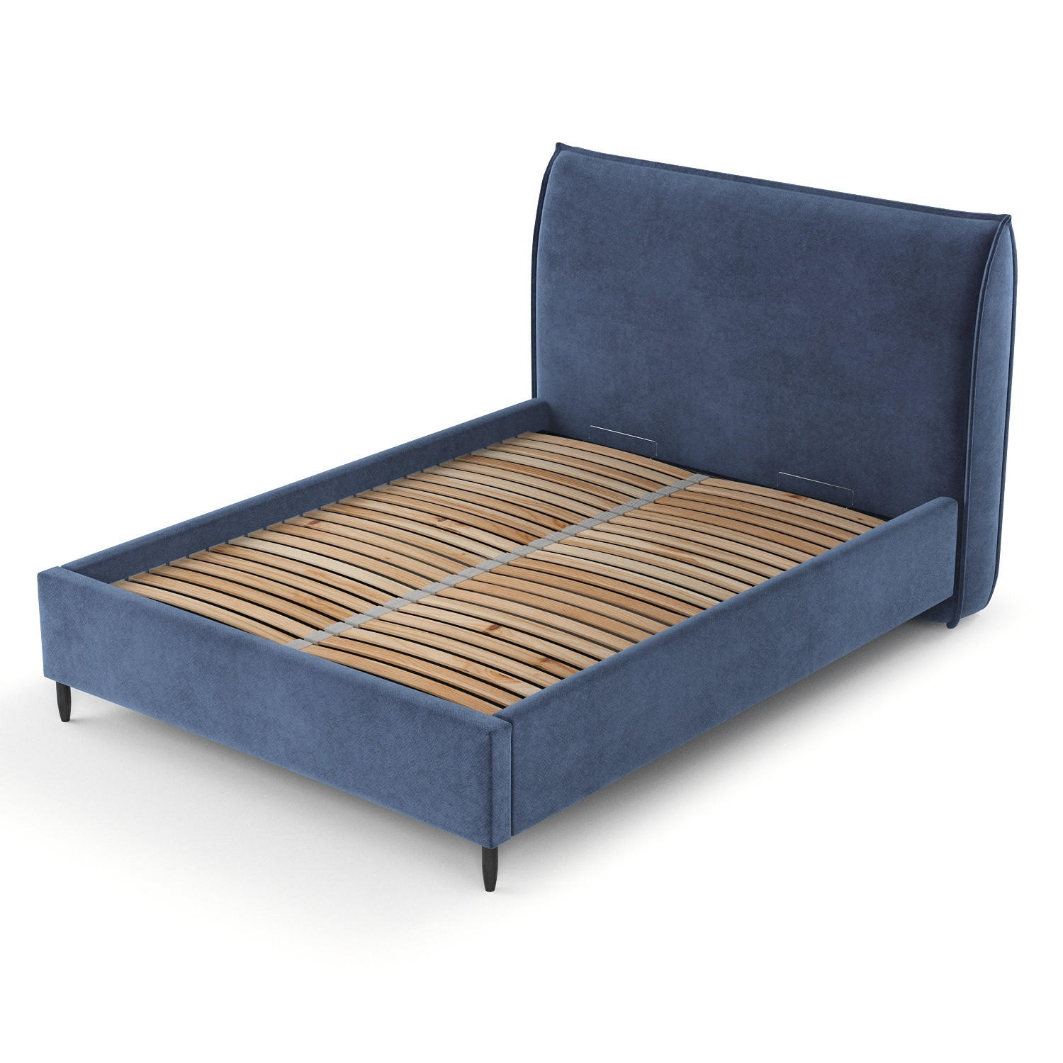 POLSTERBETT Shell Blau 180/200 cm im Samtstoff - Blau/Schwarz, Holz/Holzwerkstoff (180/200cm) - Maison de Reve