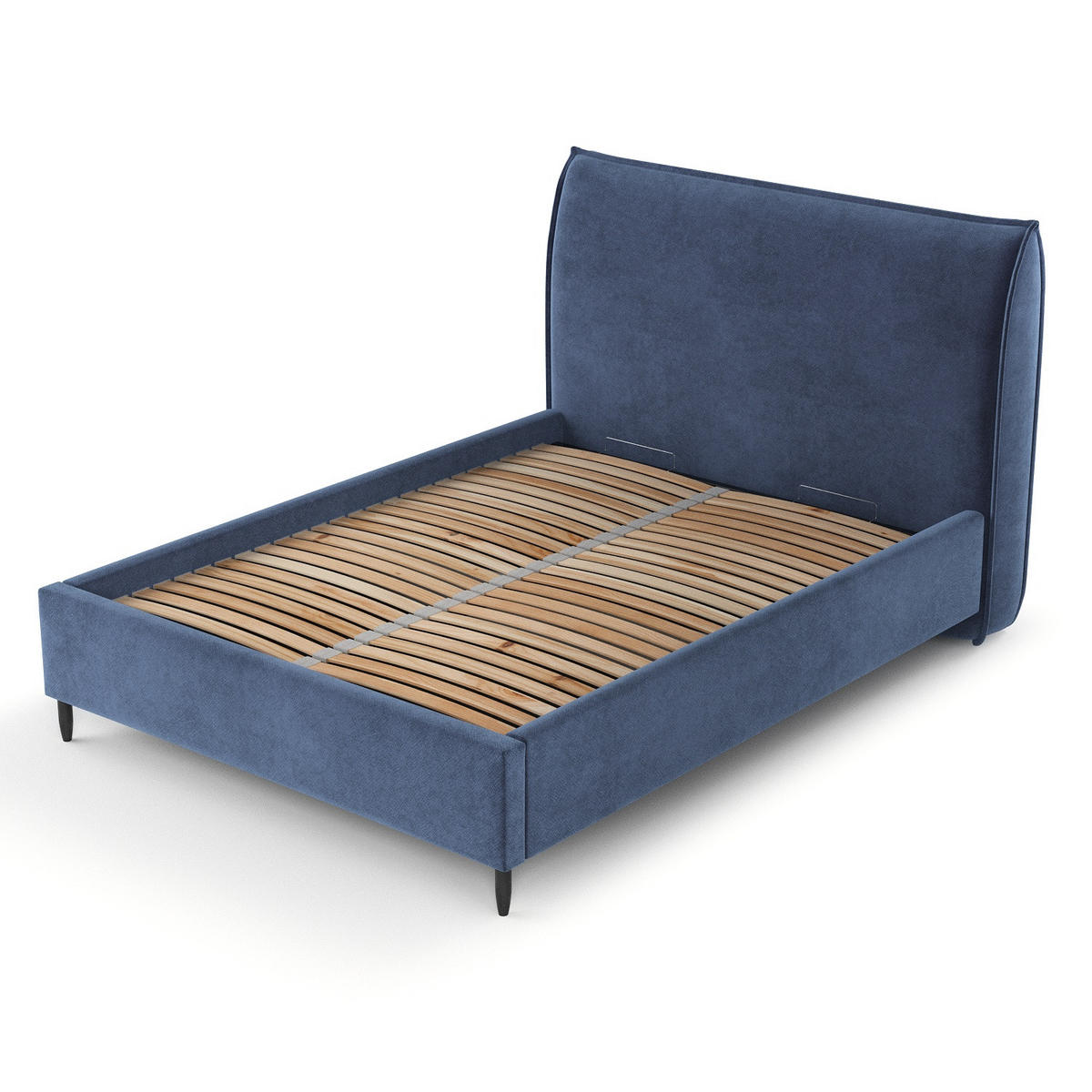 POLSTERBETT Shell Blau 160/200 cm im Samtstoff - Blau/Schwarz, Holz/Holzwerkstoff (160/200cm) - Maison de Reve