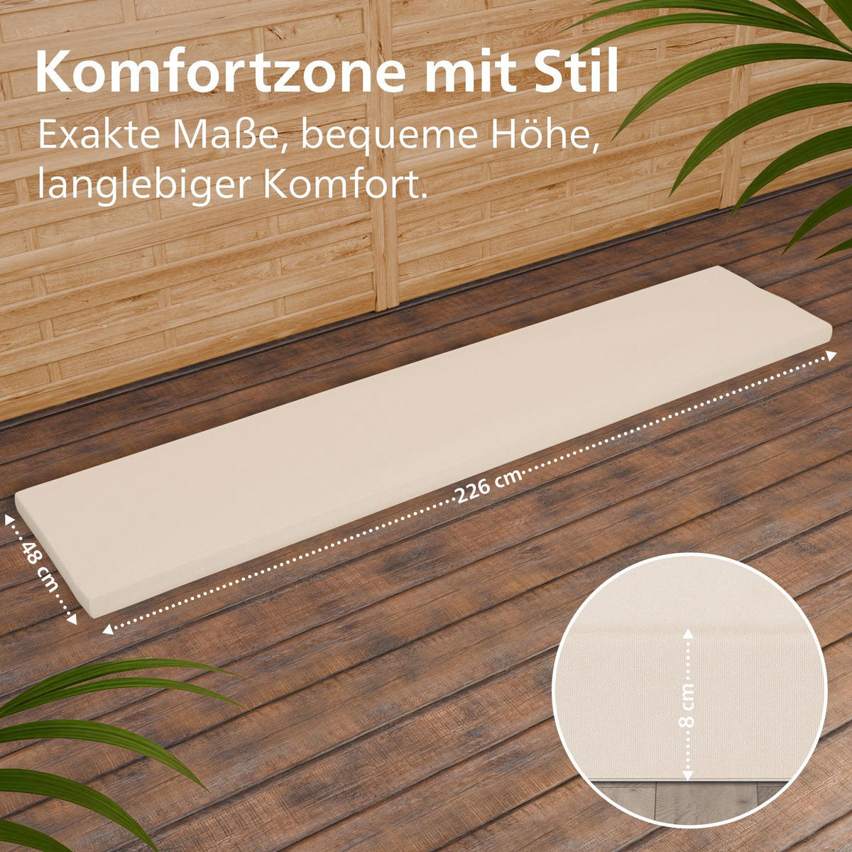 GARTENBANK 240/61 cm Holz Creme - Creme, Holz (240/93/61cm) - CLP