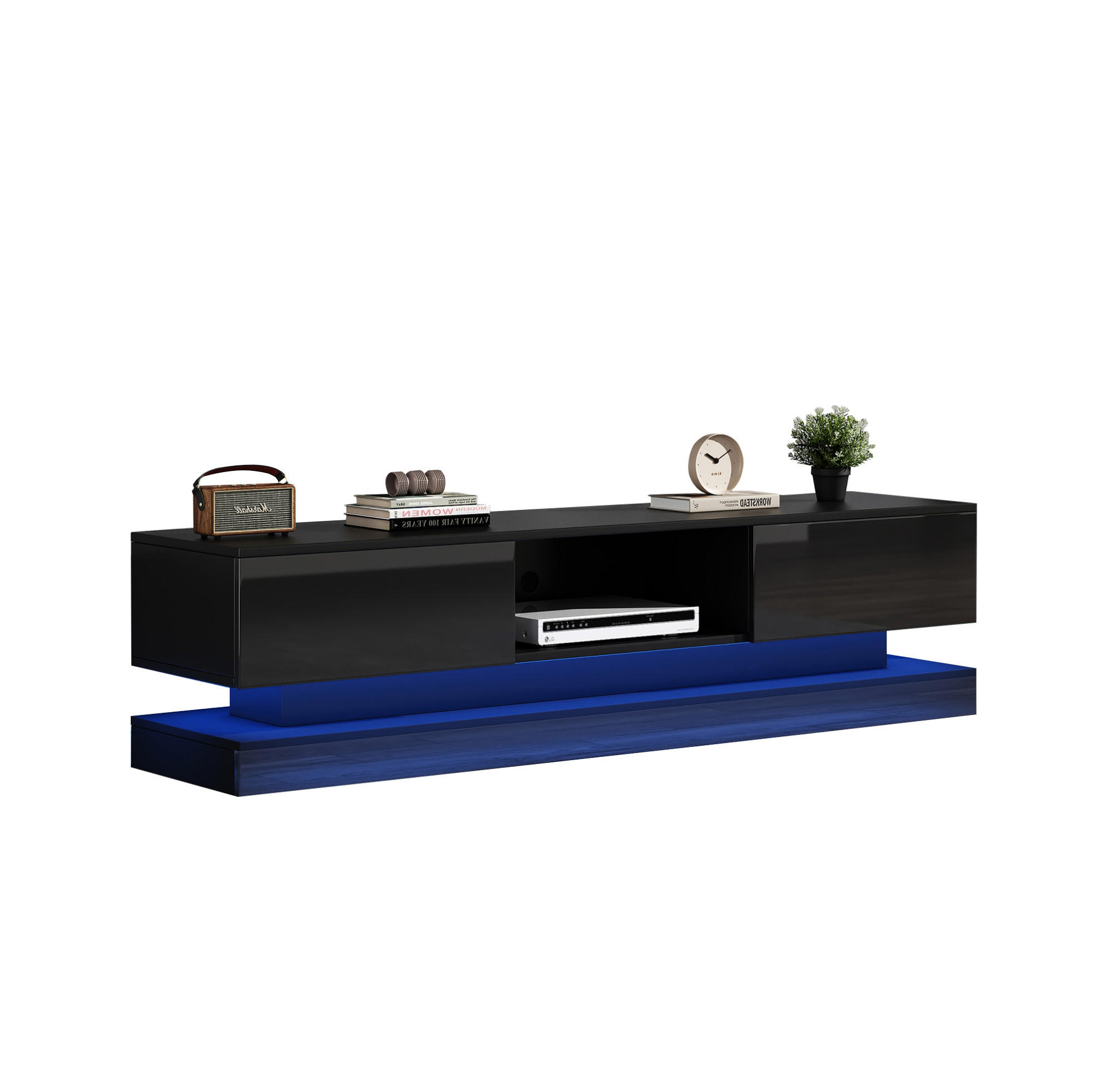 LOWBOARD 160/35/40,5 cm aus Spanplatte mit LED-Beleuchtung und 2 Schubladen Schwarz - Schwarz, Holzwerkstoff (160/40.5/35cm) - Modenvie