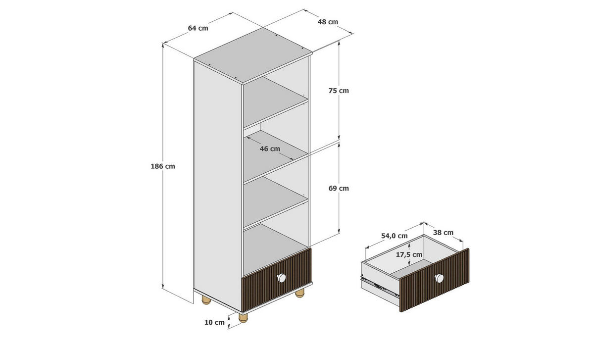 KINDERREGAL Bebella - Beige, Holzwerkstoff (48/186/64cm) - kiki design