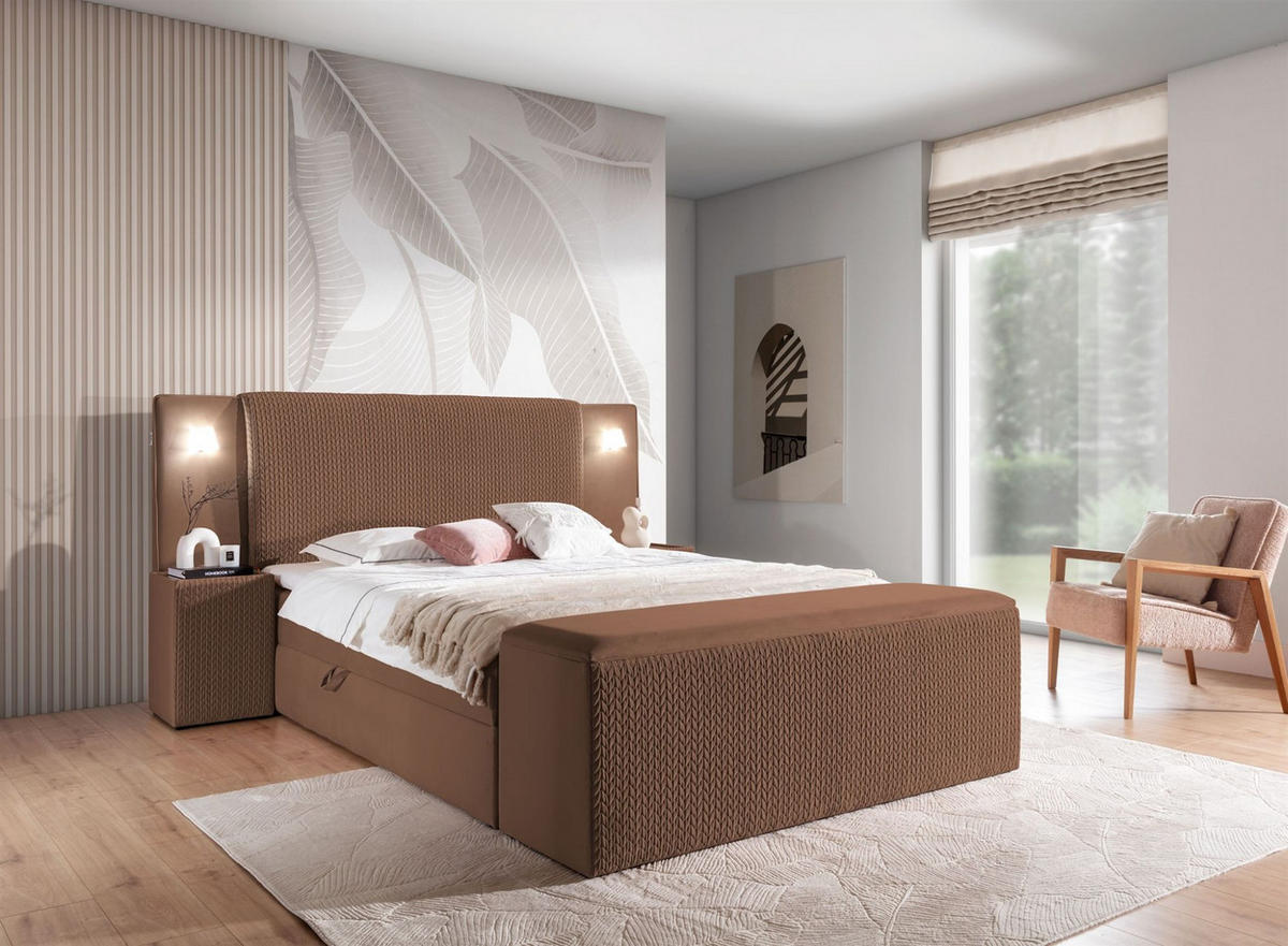 BOXBETT Marten Magic Velvet Set.1 - Braun, Holzwerkstoff/Textil (160/200cm) - Fun Möbel