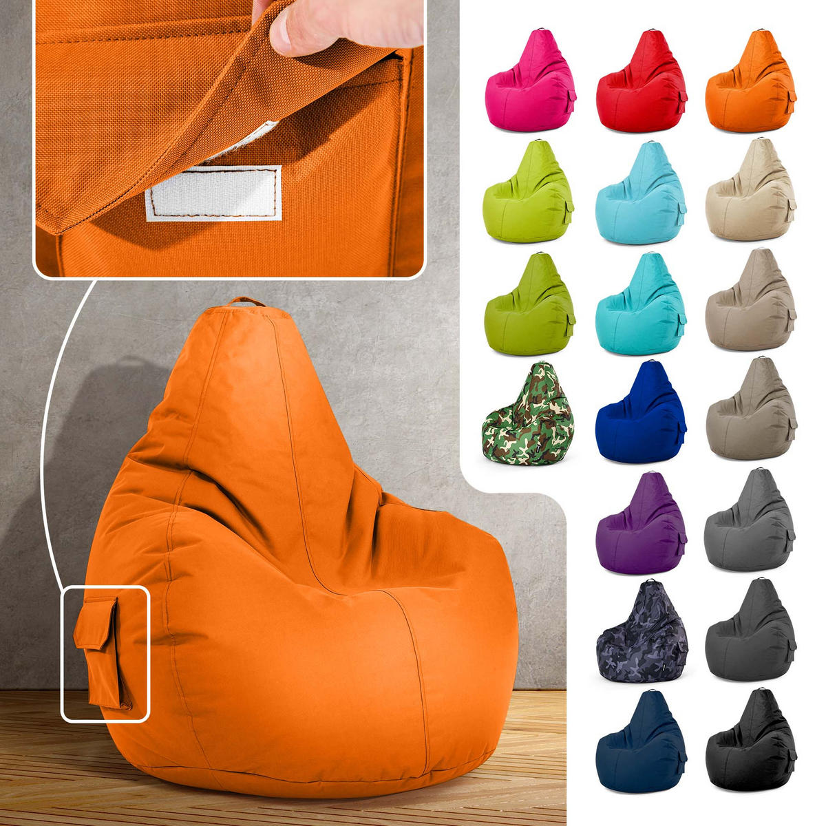 SITZSACK Lounge Chair "Cozy" 80x70x90cm - Orange, Textil (70/90/80cm) - Green Bean