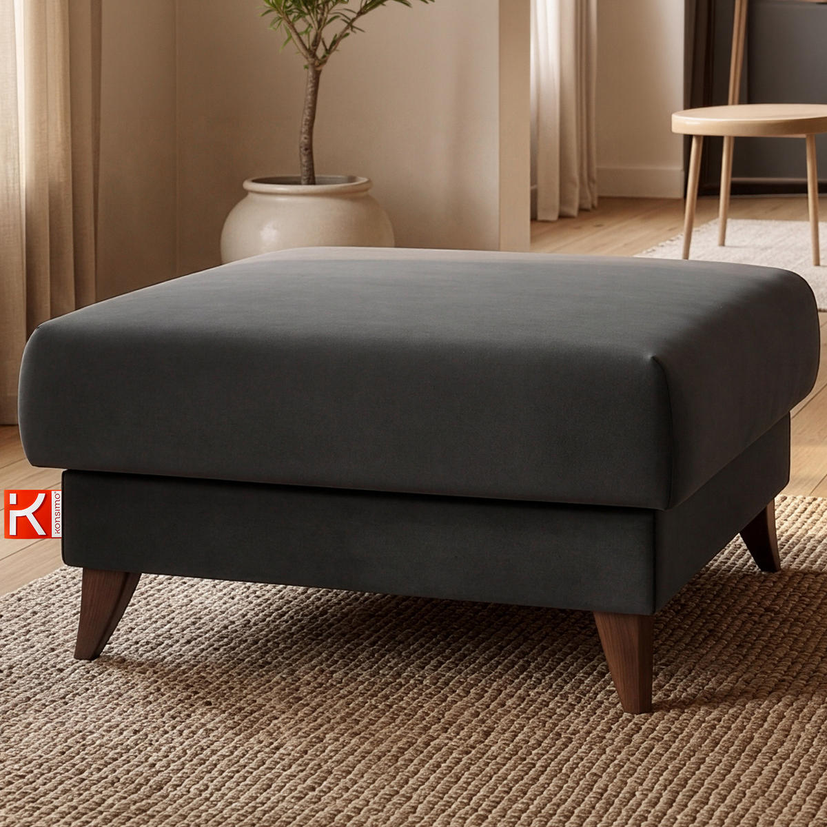 HOCKER GUSTAVO Velours, Anthrazit - Anthrazit, Holz/Holzwerkstoff (92/49/92cm) - KONSIMO®