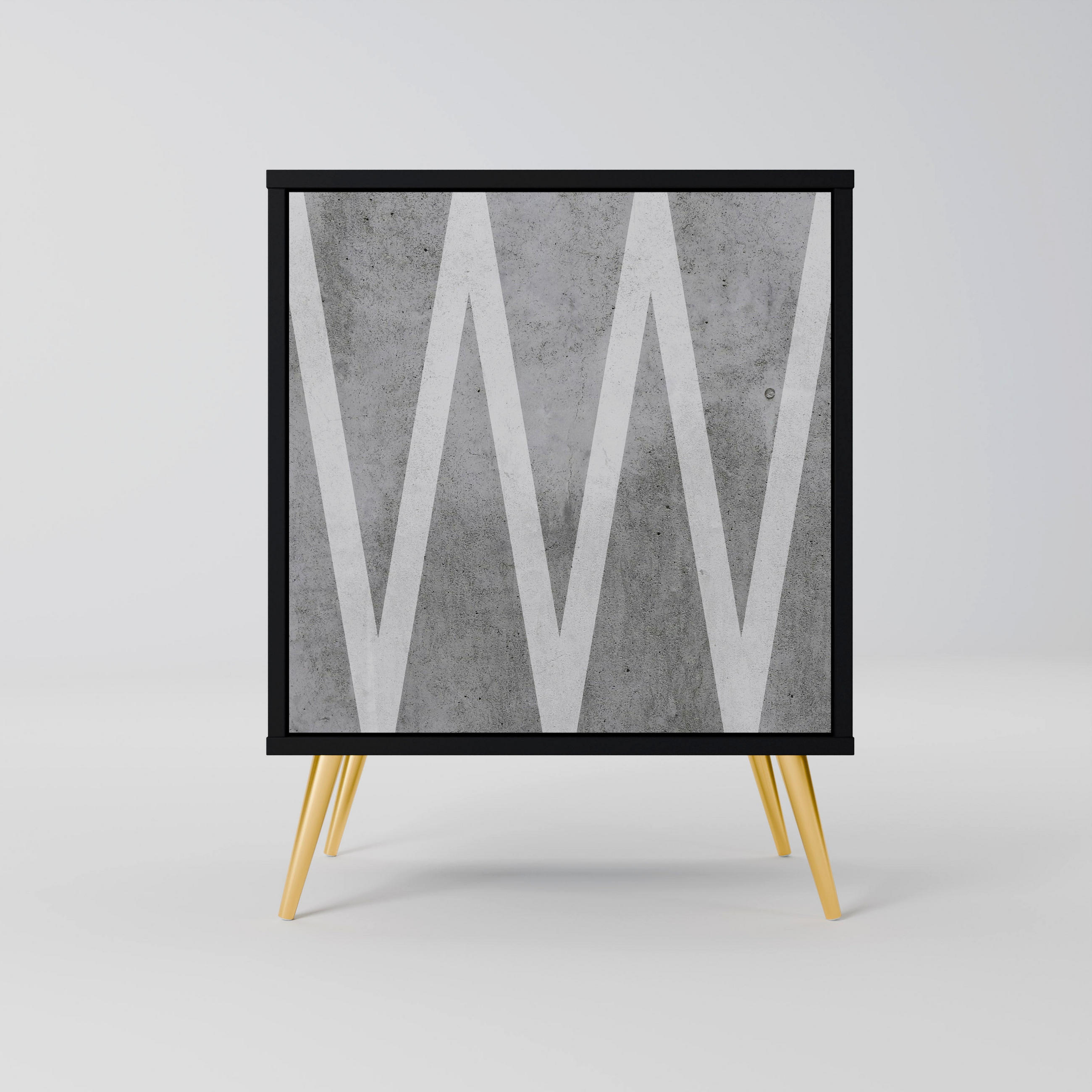 SIDEBOARD SOLID ZIG ZAG, Schwarz, 57,5x42x75,5 cm, Goldfarbene Metallfüße - Goldfarben/Multicolor, Holzwerkstoff/Metall (57.5/75.5/42cm) - SpaceRebels