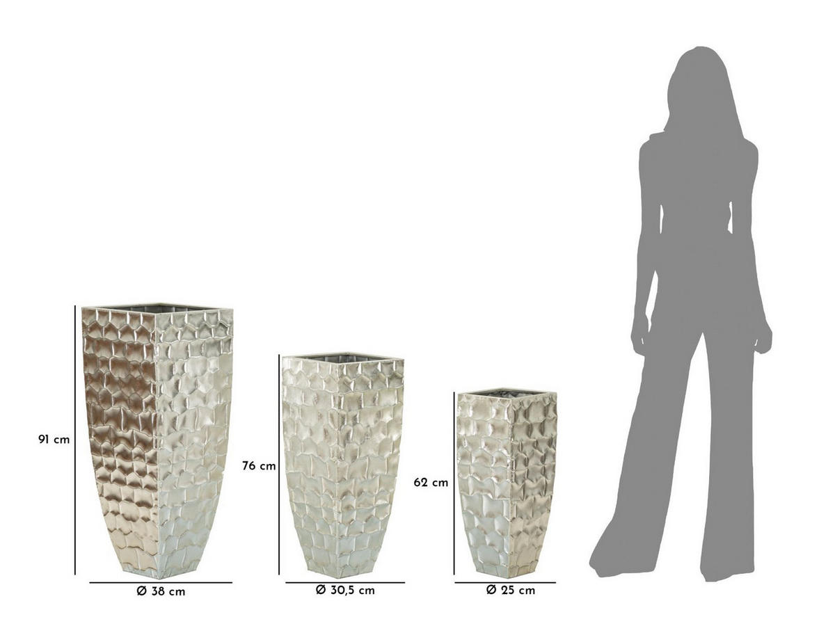 DEKOVASEN IM 3ER-SET Argy, silberfarben, Eisen, Höhen 90,8, 75,6 und 62,2 cm - Silberfarben, Metall (91cm) - Mauro Ferretti