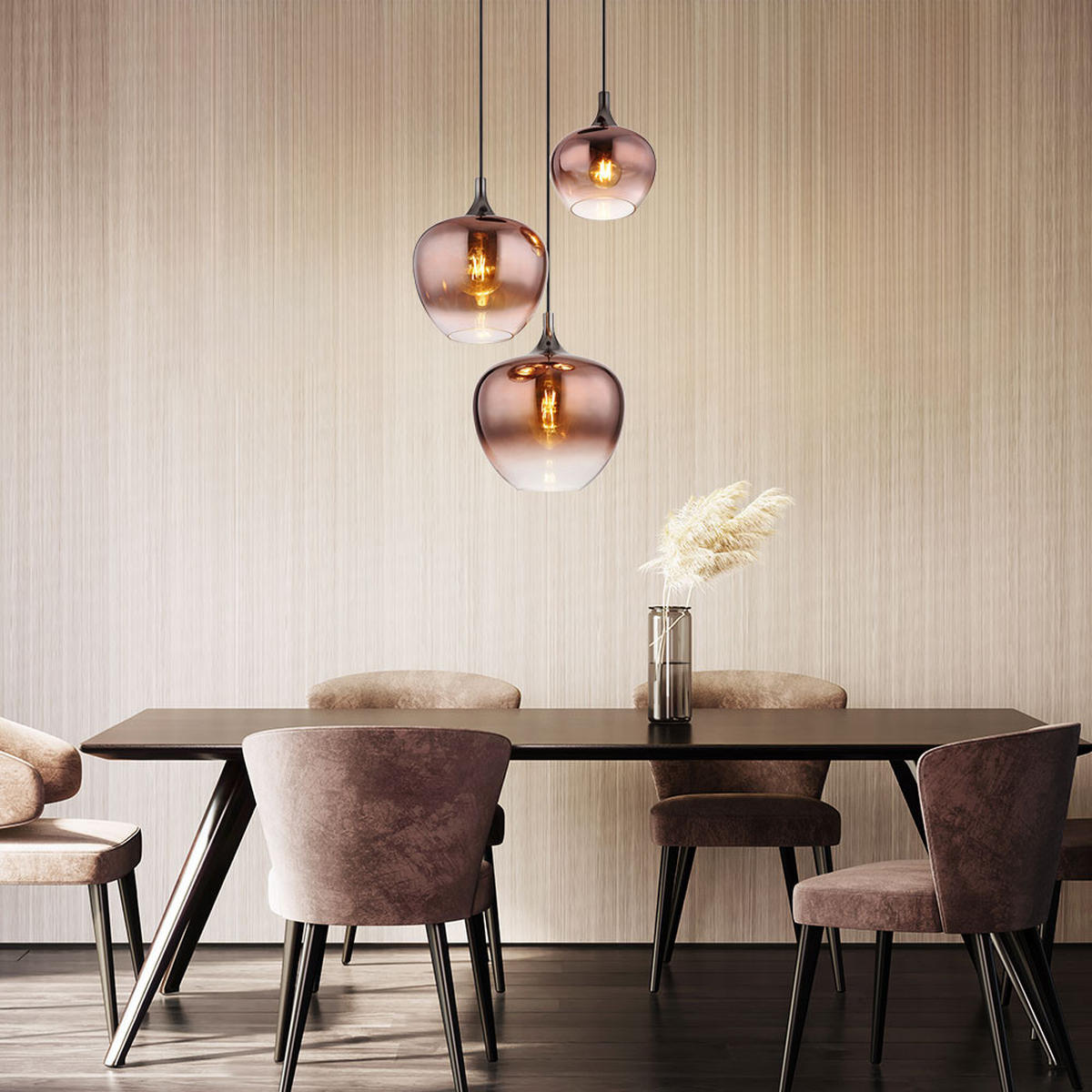 LED HÄNGELEUCHTE Metall Kupfer - Kupferfarben, Glas (48/48/120cm) - Globo Lighting