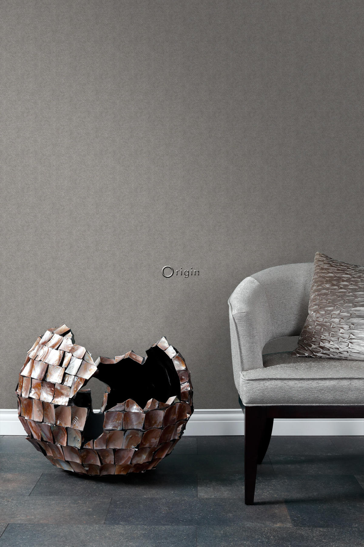 TAPETE Fischgrätmuster 53 cm x 10.05 m - Grau, Papier (53/1000cm) - Origin Wallcoverings