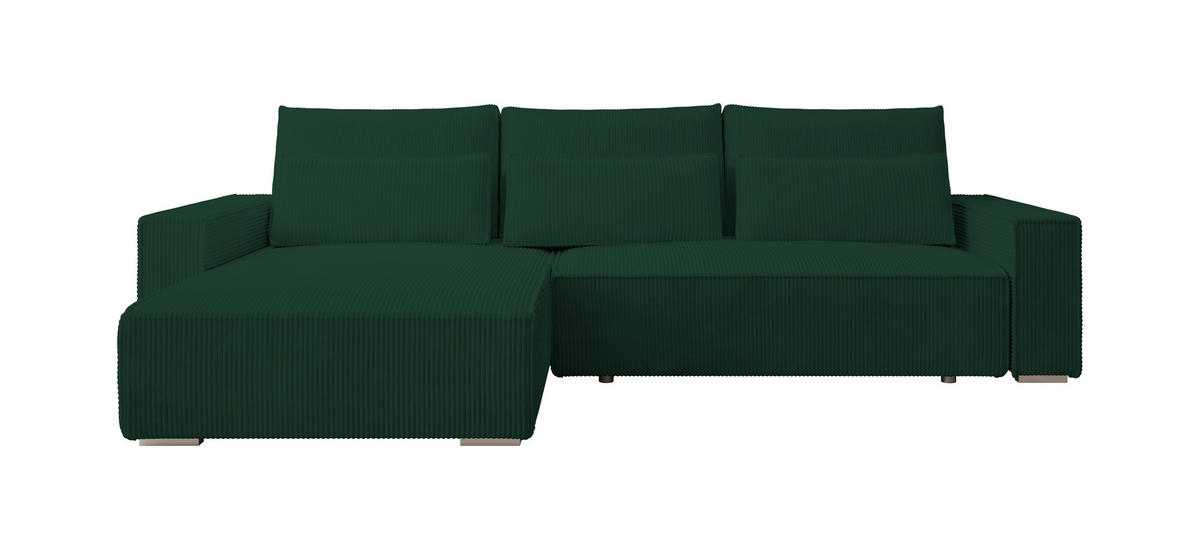 ECKSOFA Alice mit Bettkasten und Schlaffunktion, Cordstoff in L-Form - Grün, Textil (289/184cm)
