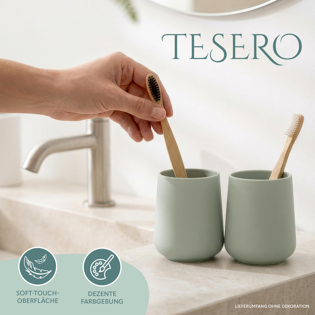 BECHER-SET TESERO 2tlg., Soft-Touch, salbei - Salbeigrün, Kunststoff (8.5/10.5/8.5cm) - eluno