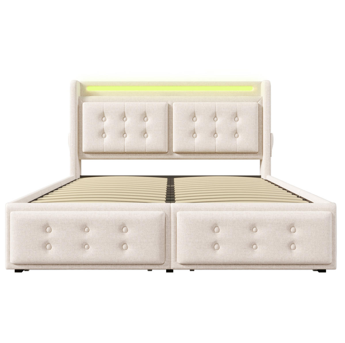 ČALÚNENÁ posteľ 168/220/106 cm béžová, s LED osvetlením, USB-C a úložnými zásuvkami - béžová, textil (160/200cm) - BEAOK