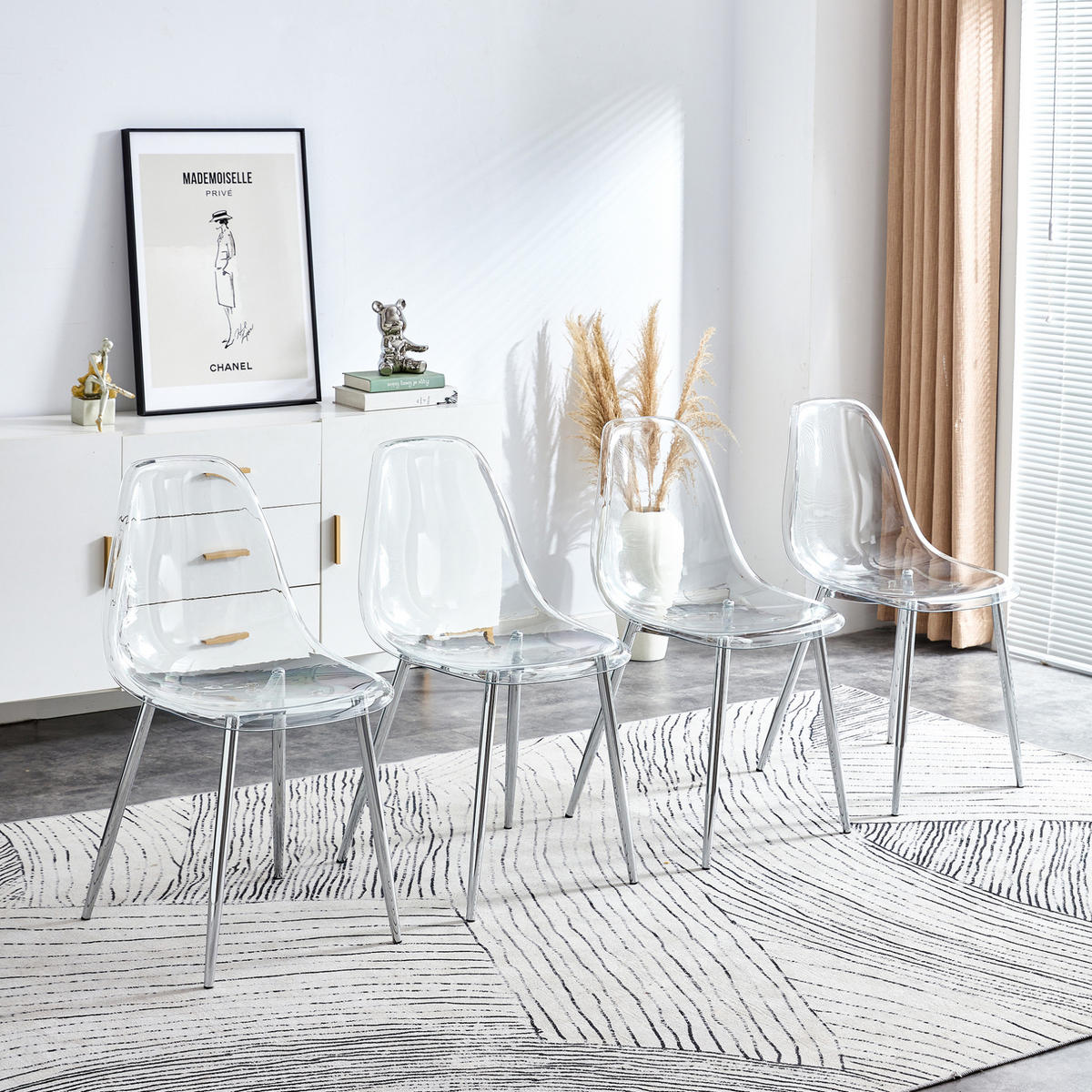 ESSZIMMERSTUHL 4er-Set 83 cm Kunststoff Transparent Metallbeine Silber - Silberfarben, Metall (45.7/83/44cm) - Meubliv