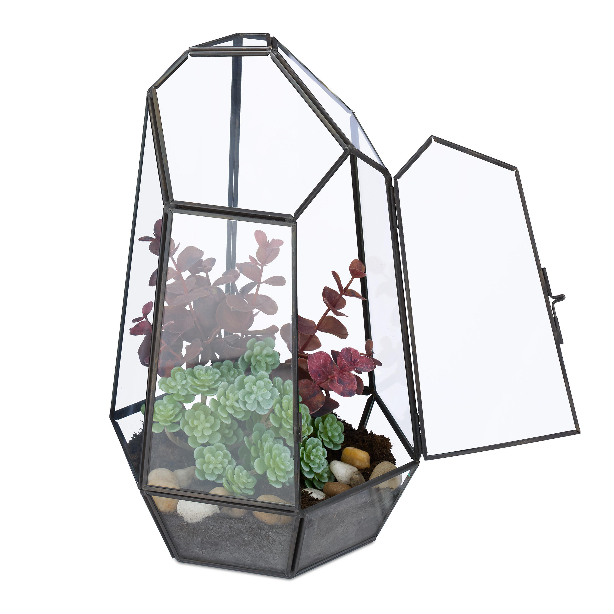 Relaxdays TERÁRIUM Černé sklo měď 26 cm