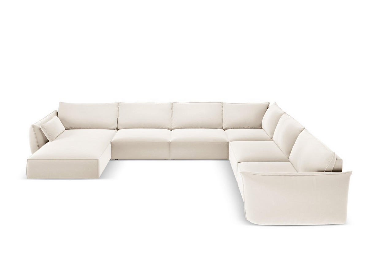 PANORAMASOFA rechts Kaelle aus Samt leichtes beige 8 Sitzplätze - Creme, Textil (284/85/384cm) - Micadoni