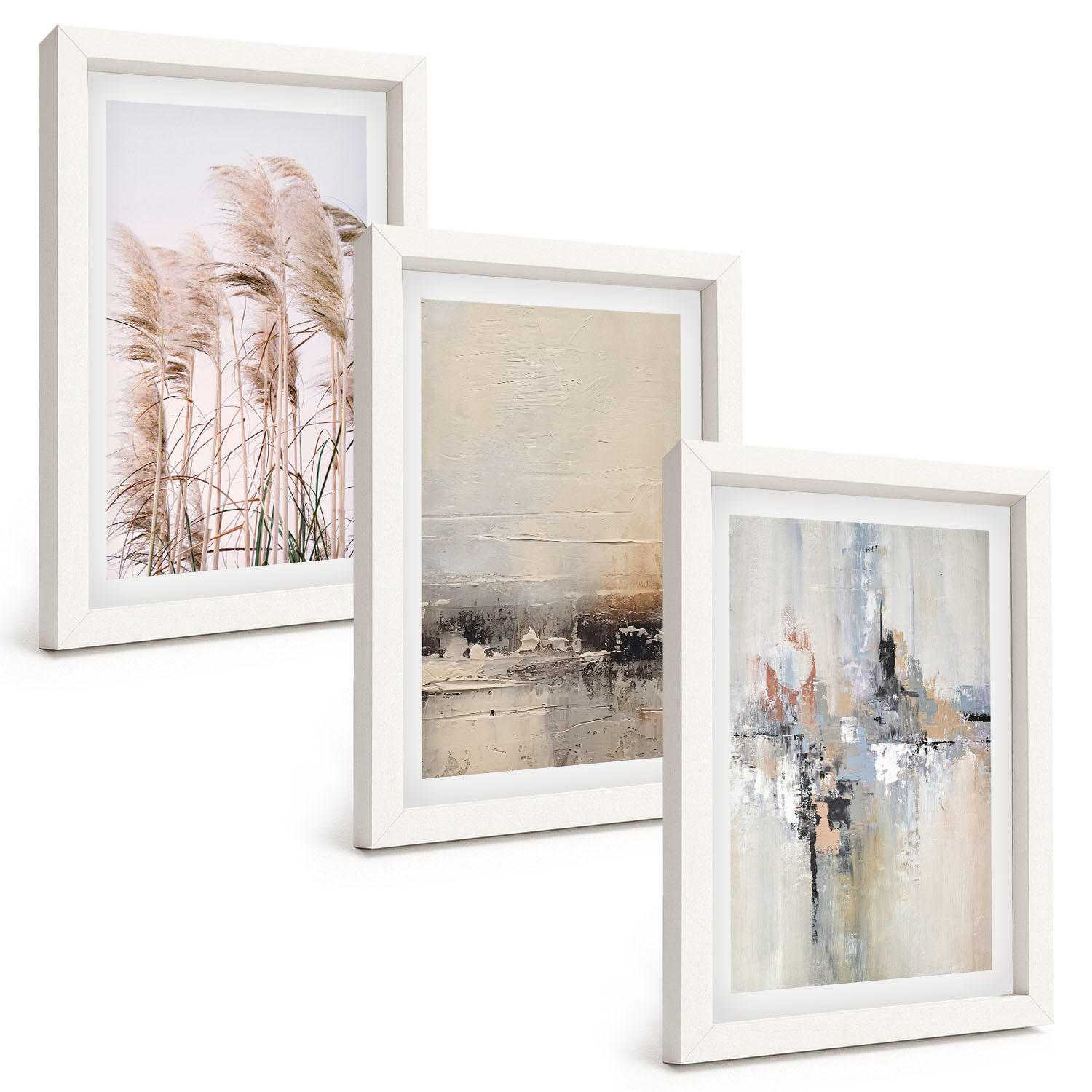 BILDER SET 3er Set - 20x30 cm Weißer Rahmen - Abstrakte Vegetationsmuster - Weiß, Kunststoff (20/30cm) - TULUP