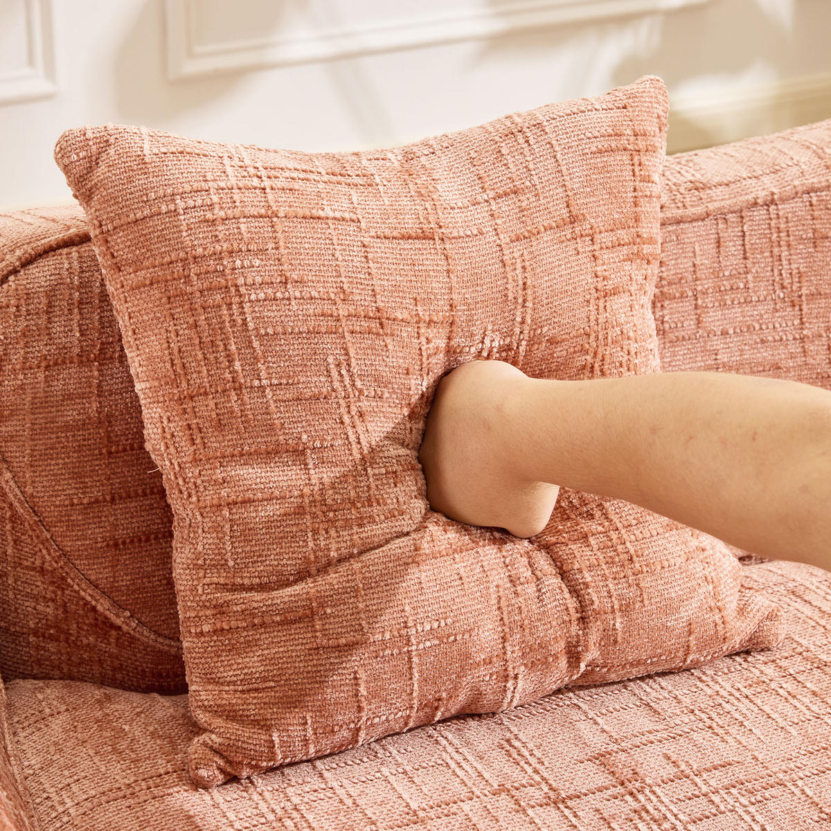 SOFA 2-Sitzer gebogen in Rosa mit ergonomischer Schaumstoffpolsterung und 2 Kissen 170/87/70 cm - Rosa, Kunststoff (170/70/87cm) - OKWISH