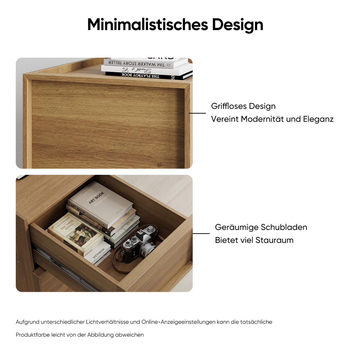NACHTTISCH aus MDF und Holzwerkstoff 38x48x55 cm Eichefarben mit 2 Schubladen und griffloser Front - Nussbaumfarben, Holzwerkstoff (38/50/48cm) - Modfu