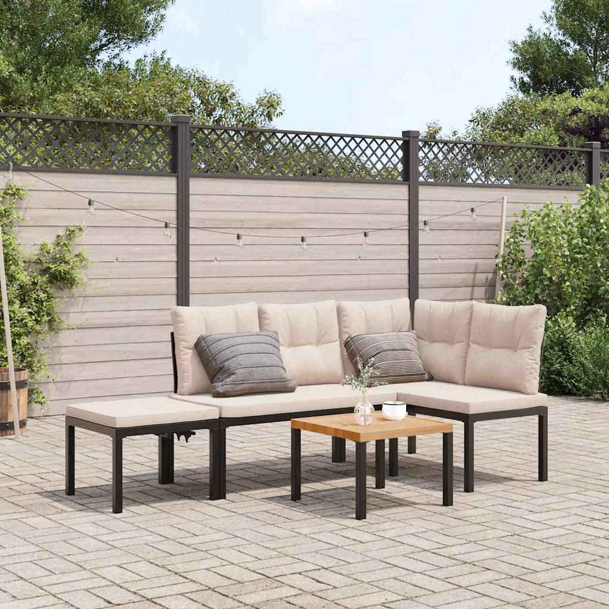 GARTENBANK-SET 4-Tlg. Schwarz Pulverbeschichteter Stahl - Taupe/Schwarz, Metall - vidaXL