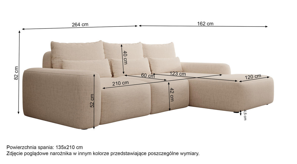 ECKSOFA Carnos mit wasserabweisendem Chenille-Bezug in Cremeweiß - Ecru, Textil (264/162cm) - Selsey
