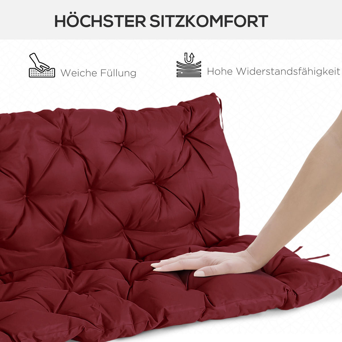 BANKAUFLAGE 3 Sitzer 150 x 98 x 8 cm - Rot, Kunststoff (150/8/98cm) - Outsunny